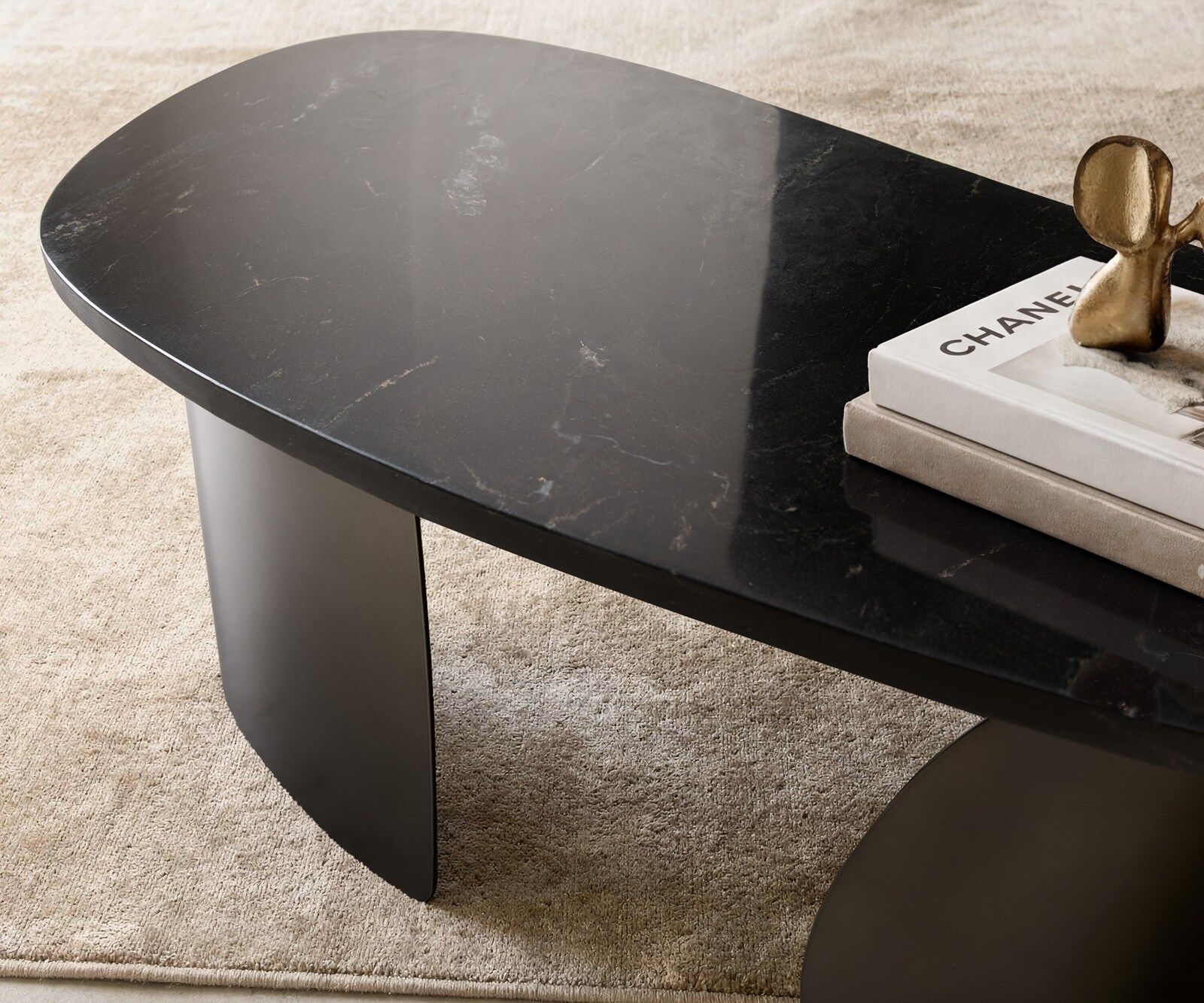 Table basse Marvello 100x50 cm marbre noir argenté métal Black Antique 3