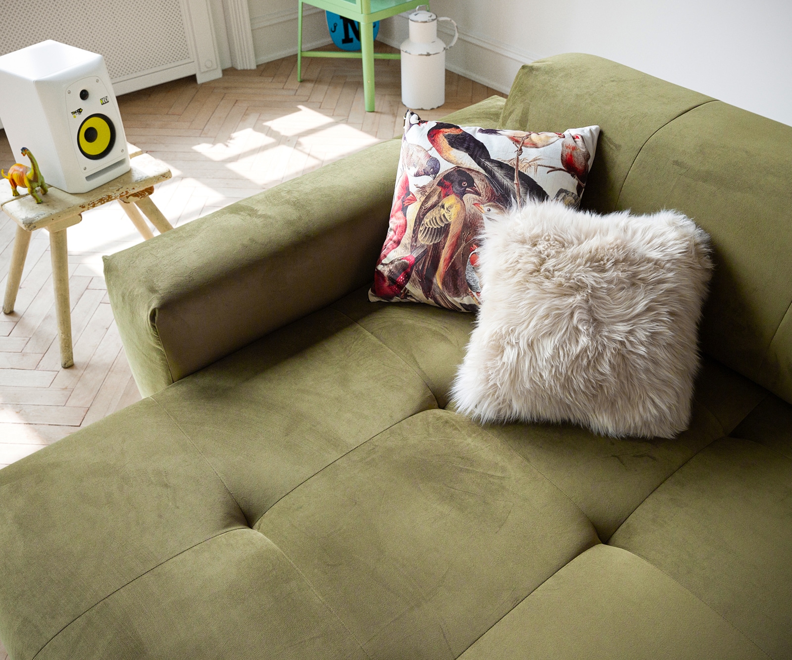 Canapé-d'angle Lazaro 300x160 cm velours olive ottomane à gauche avec réglage de la profondeur d'assise 5 Canapé-d'angle Lazaro 300x160 cm velours olive ottomane à gauche avec réglage de la profondeur d'assise 5