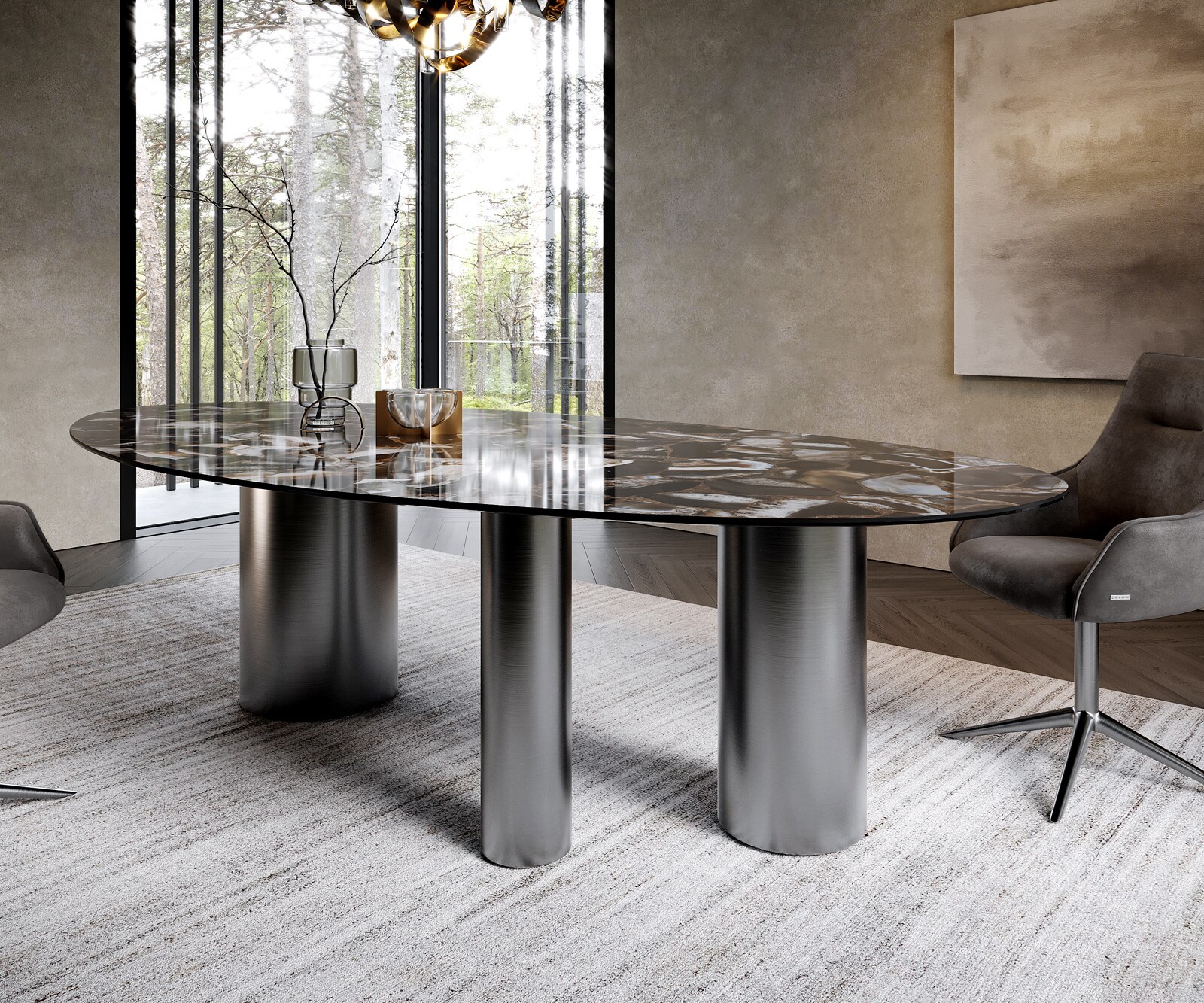 Table à manger Edge Ovale 280x130 Céramique Iris FMG Agatablack Troa Acier inoxydable Graphite 5