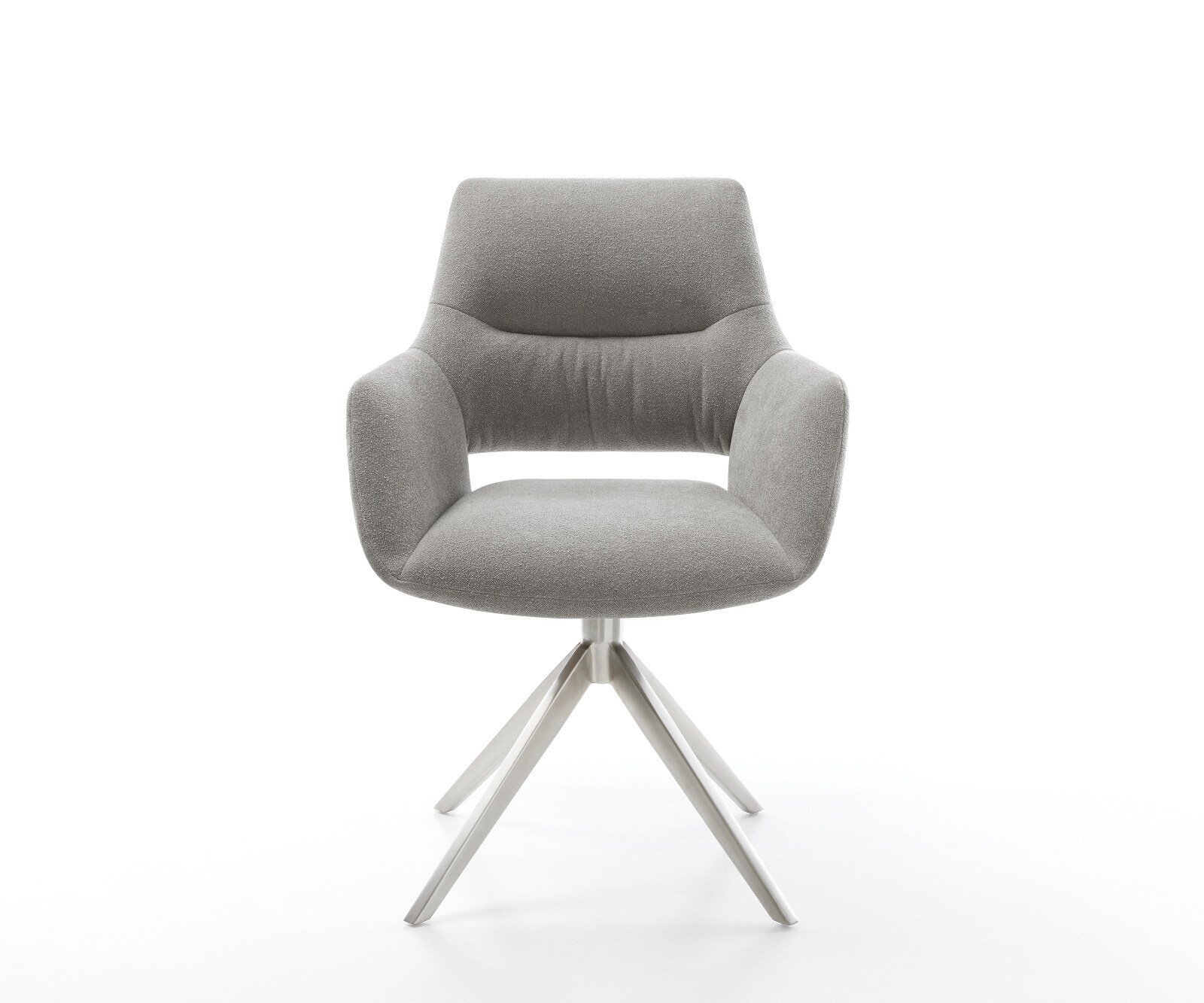 Chaise-pivotante Yago-Flex avec accoudoirs tissu structuré doux gris pied croisé large acier inoxydable pivotement sur 360° fonction bascule resorts ensachés 2