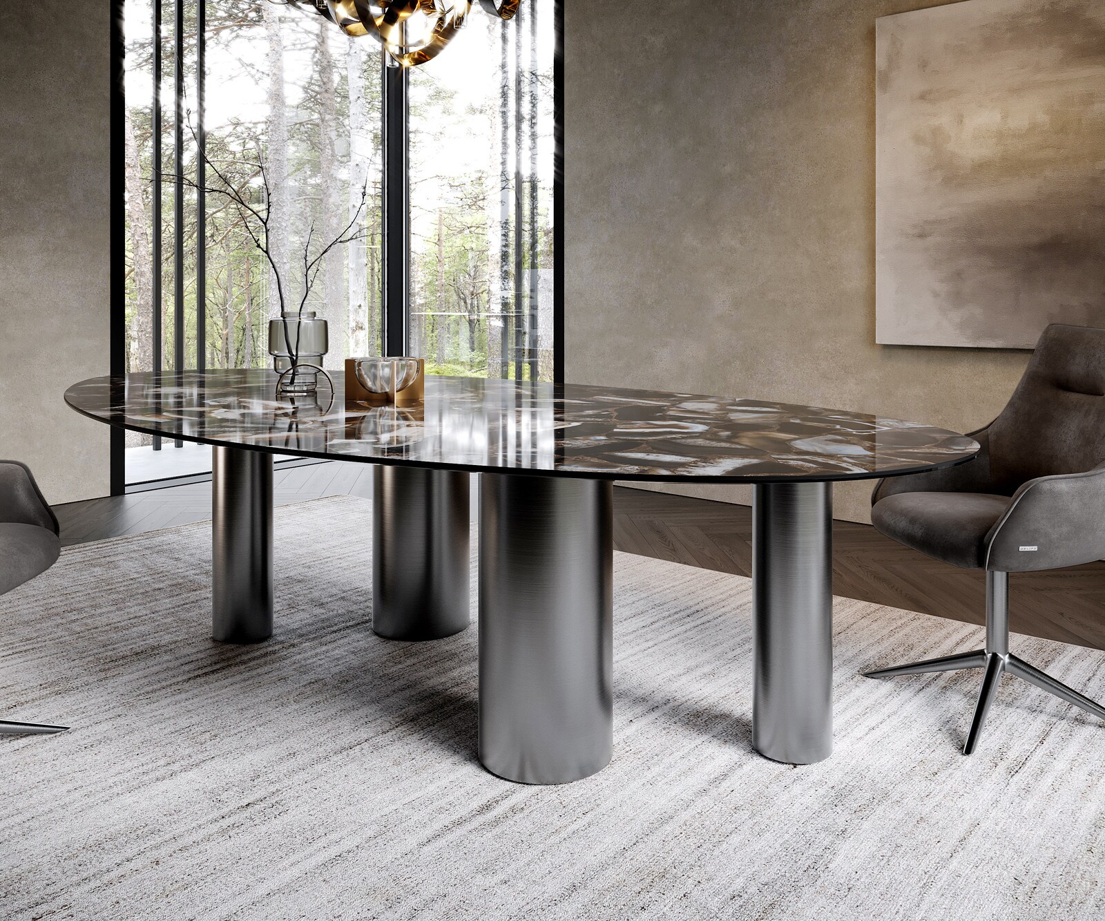 Table à manger Edge Ovale 280x130 Céramique Iris FMG Agatablack Pilier Acier inoxydable Graphite 6