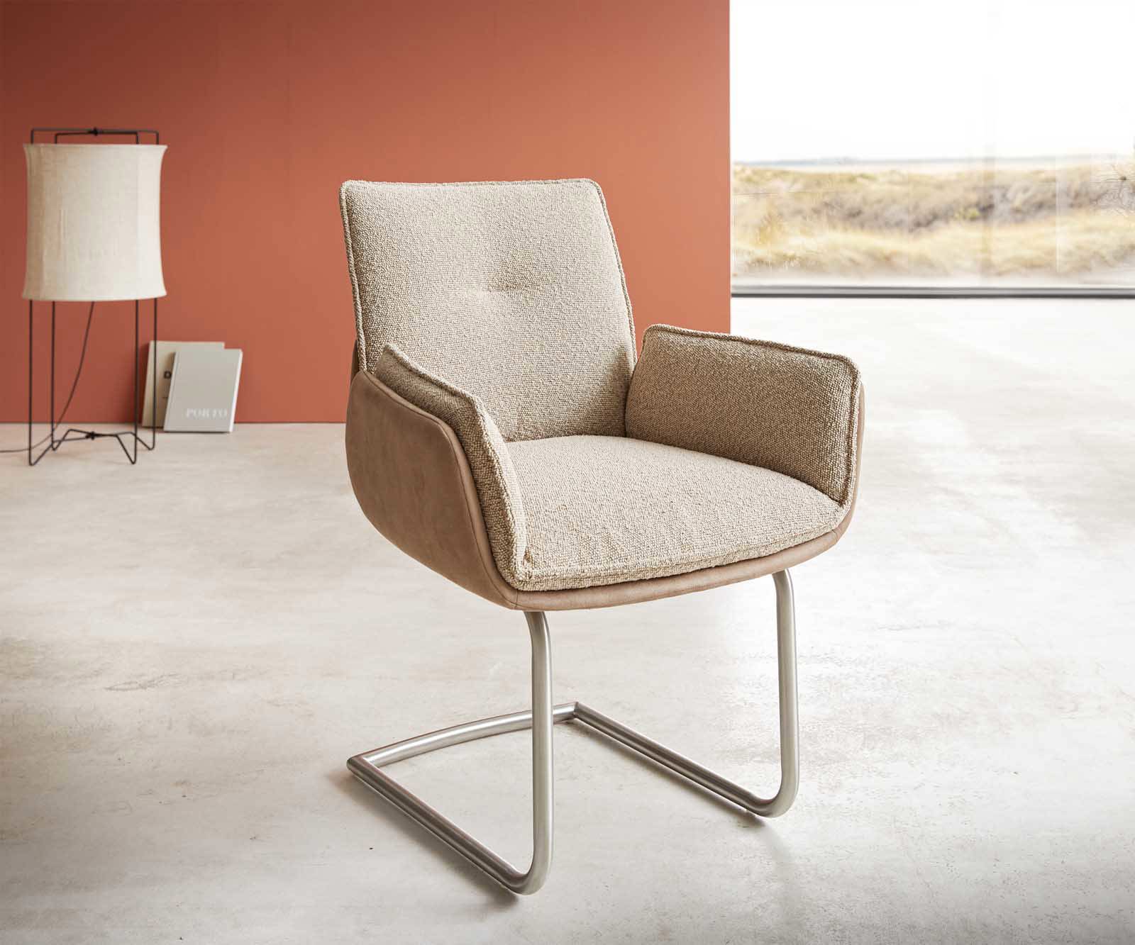 Cantilever Nela-Flex tissu mixte couleur boue pied cantilever rond acier inoxydable brossé