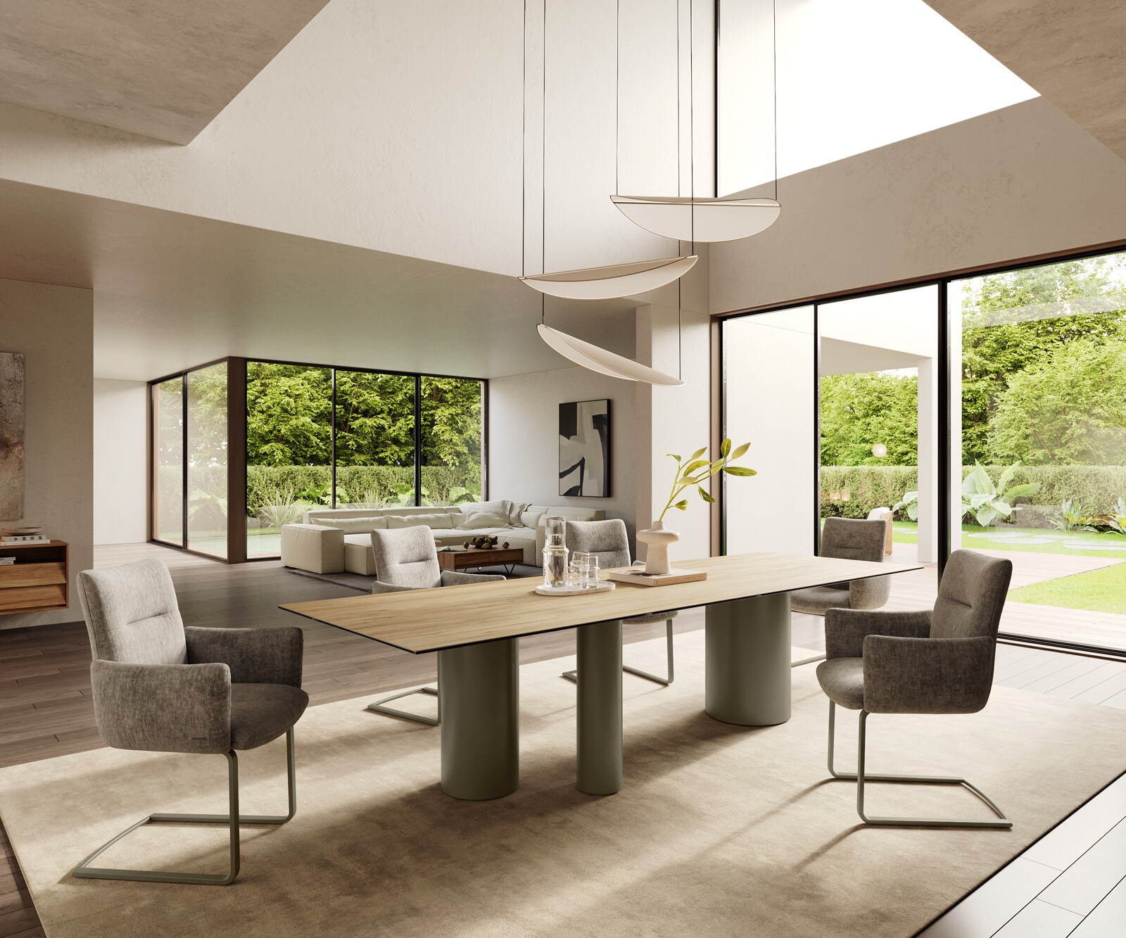 Table à manger Edge 300x100 Céramique Laminam® Sabbia Couleur chêne Troa Métal finition à effet Titane 6