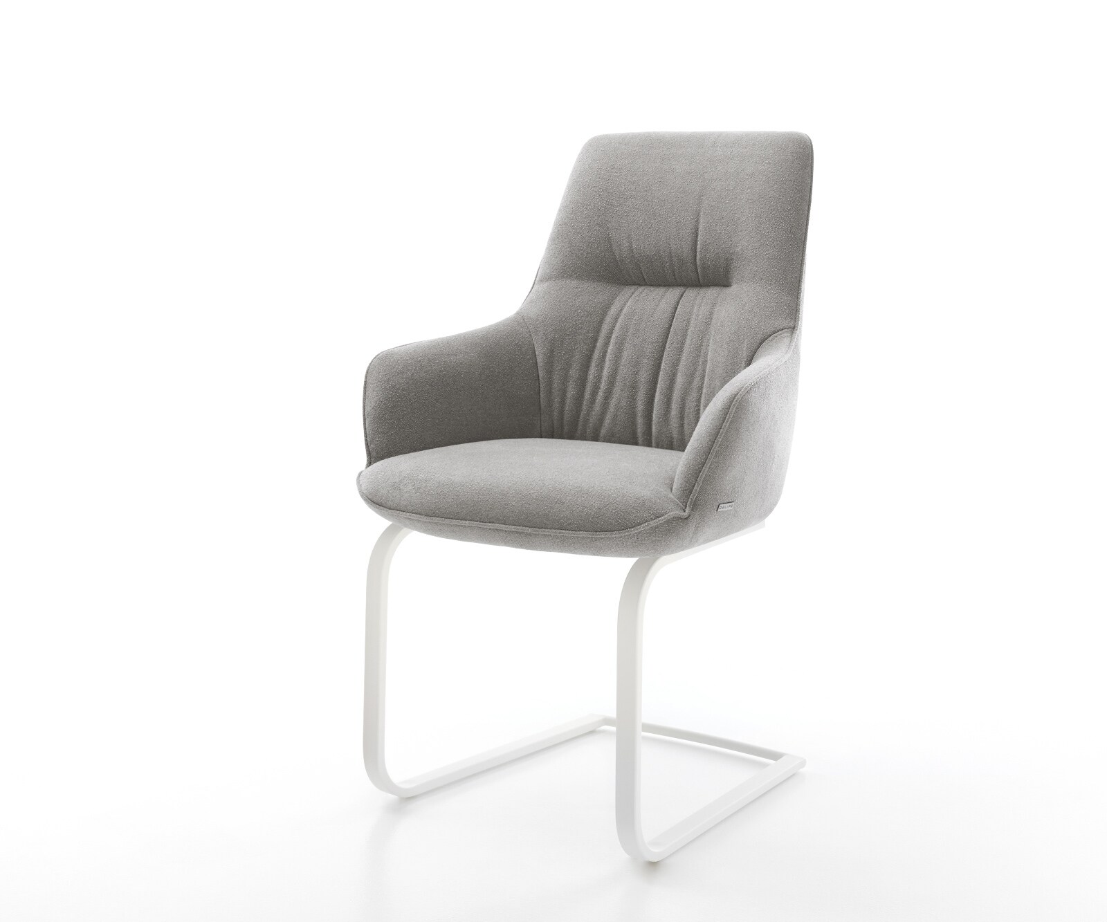 Cantilever Zelia-Flex avec accoudoirs tissu structuré doux gris pied cantilever plat blanc ressorts ensachés 1