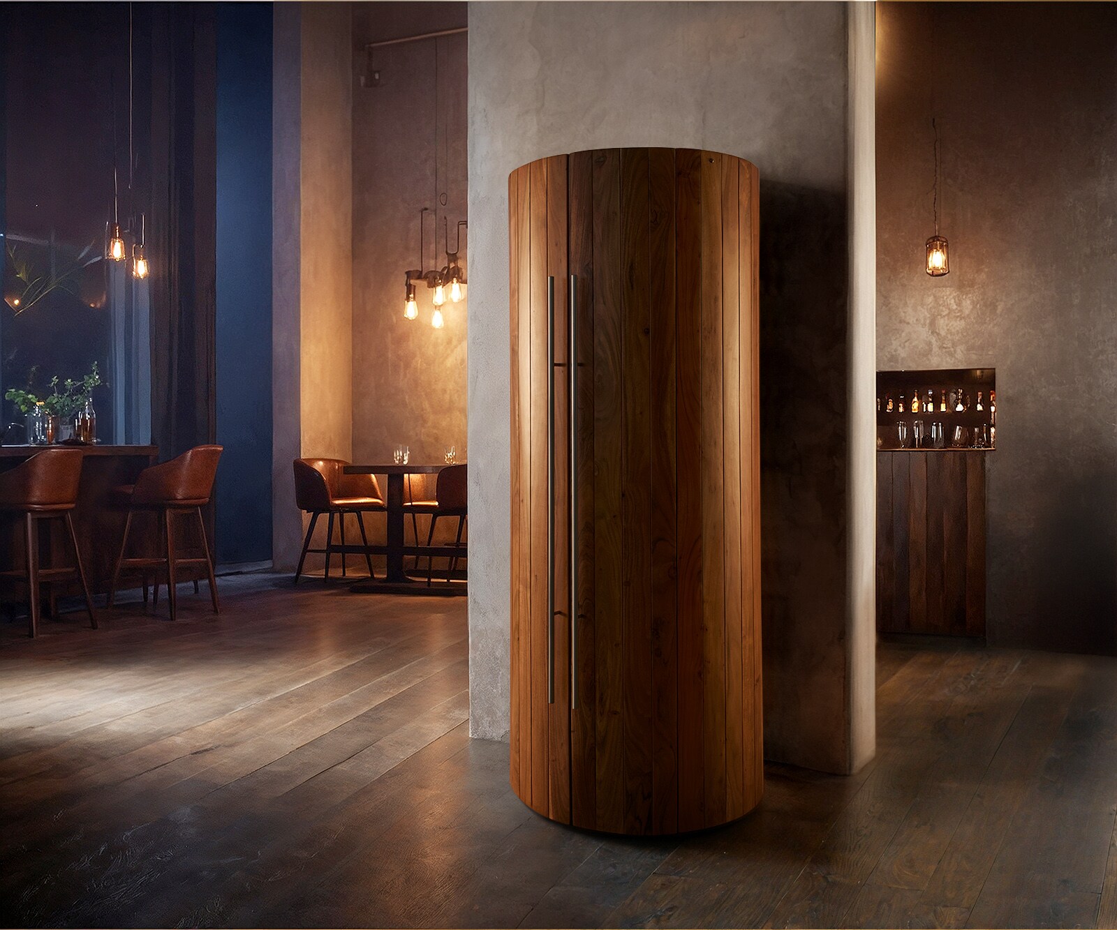 Armoire-bar Tulsa 80x190 cm acacia naturel éclairage LED armoire à vin 1