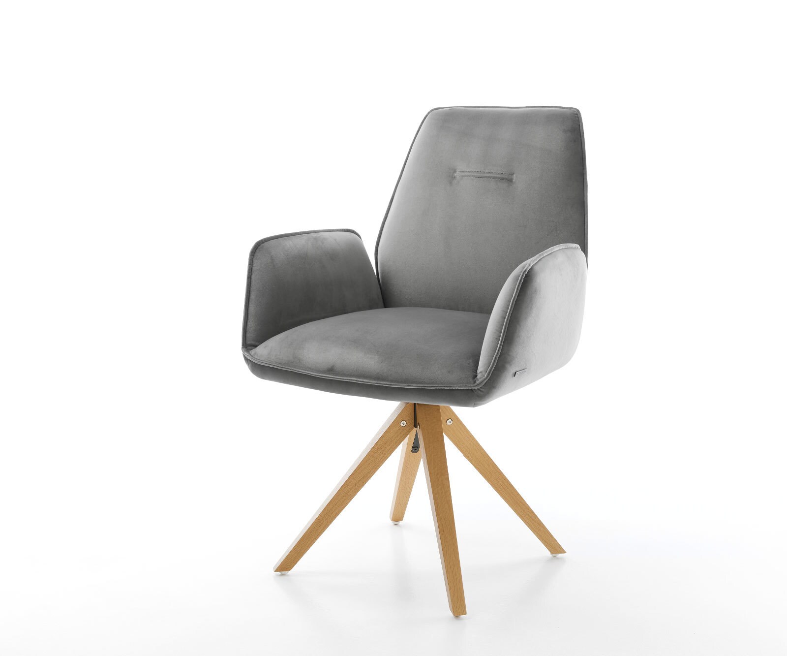 Chaise-de-salle-à-manger Zoa-Flex velours gris pied en bois angulaire naturel ressorts ensachés