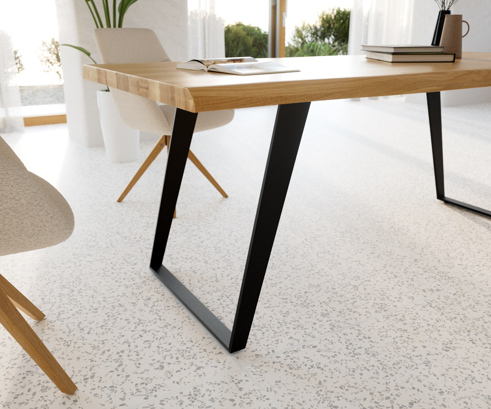 Table à manger Edge 200x100 chêne nature métal inclinée noir Live-Edge 4 Table à manger Edge 200x100 chêne nature métal inclinée noir Live-Edge 4