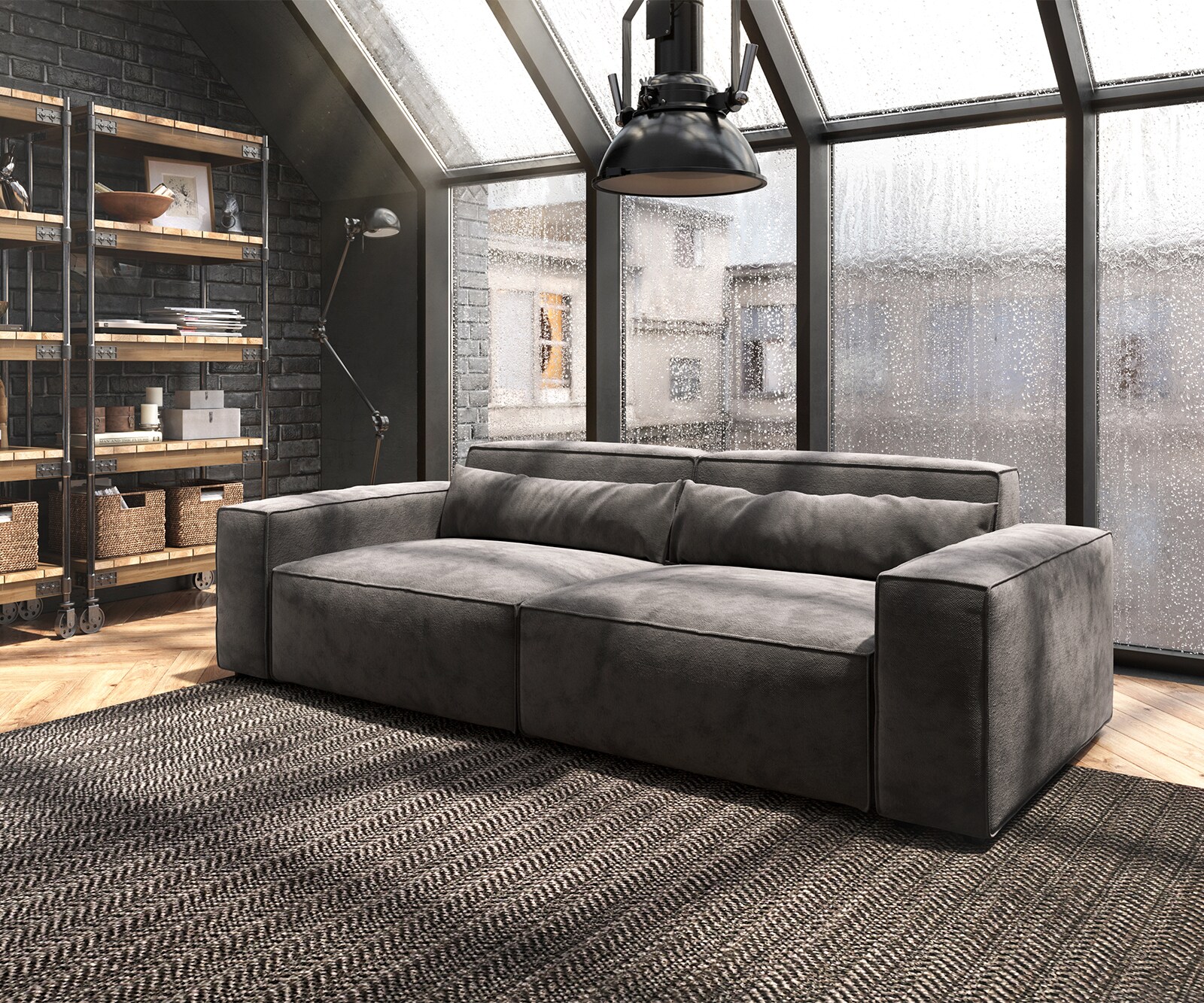 Grand Canapé Sirpio 230x95 cm Microfibre Marron Kaki