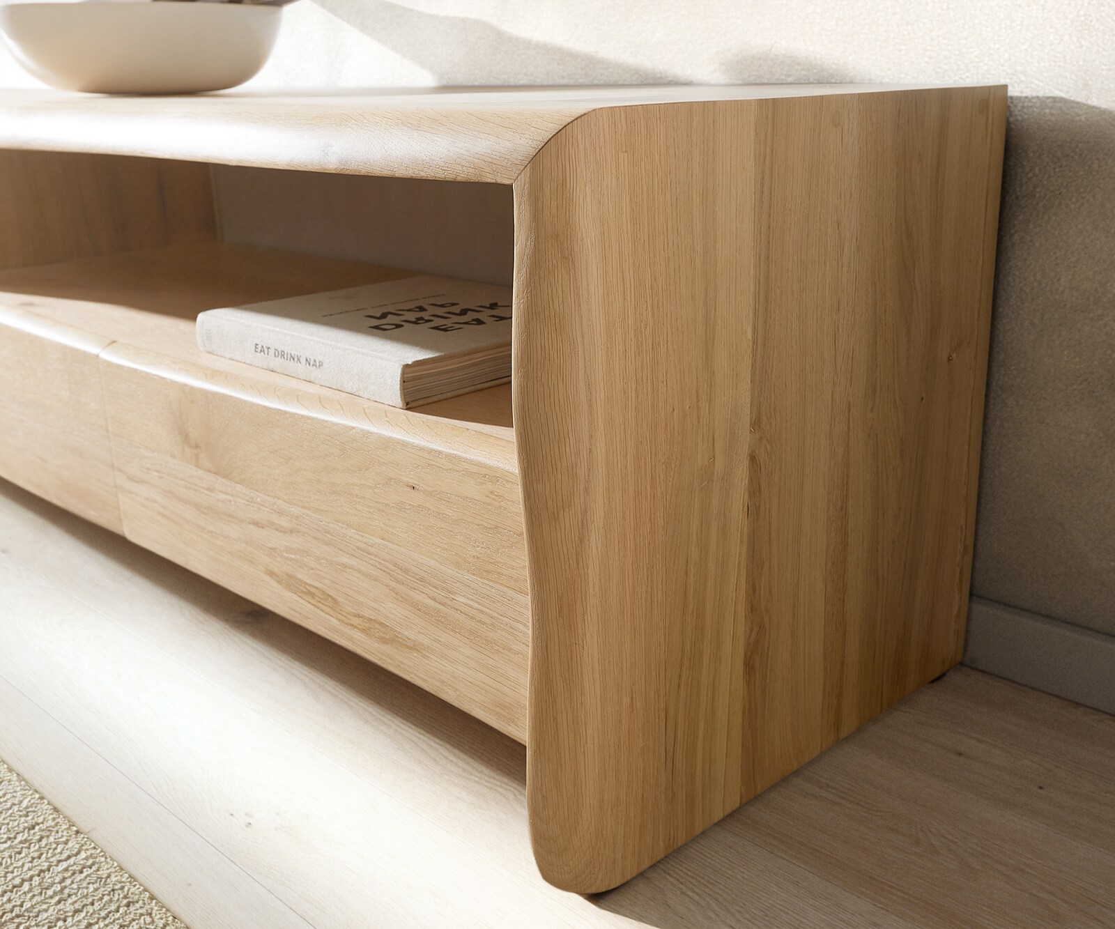 Meuble TV Live-Edge 230 cm chêne naturel 4 tiroirs bordure d'arbre massif  3