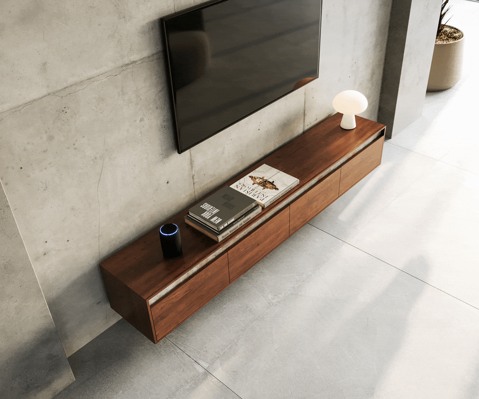 Meuble-TV Stonegrace 200 cm acacia marron ardoise 4 tiroirs suspendus 3 Meuble-TV Stonegrace 200 cm acacia marron ardoise 4 tiroirs suspendus 3