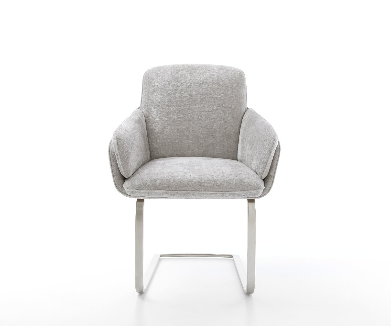 Cantilever Luan-Flex avec accoudoirs chenille gris argenté pied cantilever plat acier inoxydable brossé 1 Cantilever Luan-Flex avec accoudoirs chenille gris argenté pied cantilever plat acier inoxydable brossé 1