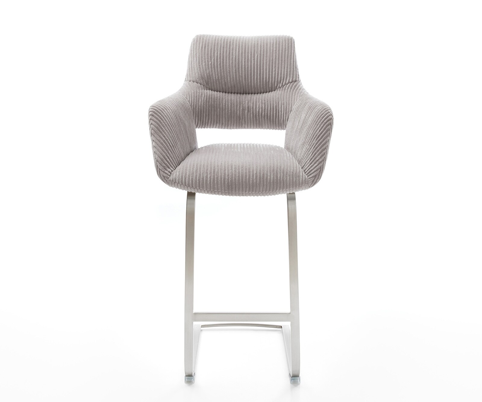 Chaise-de-bar Yago-Flex velours côtelé Gris argenté Piétement luge plat Acier inoxydable Ressorts ensachés 1