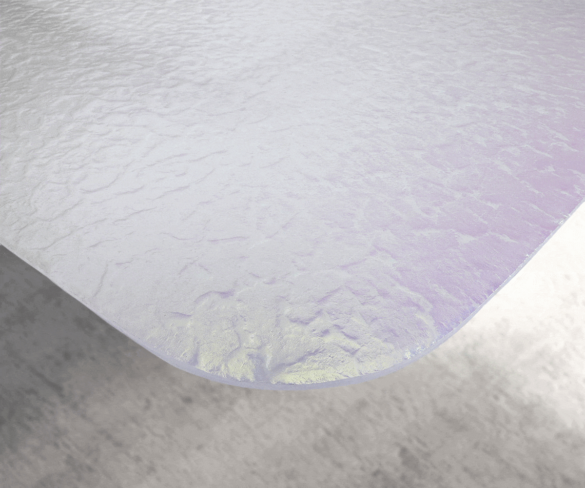 Table à manger Edge Boot 240x120 verre en relief Perlmutt 3D-Design Pilier métal blanc 3