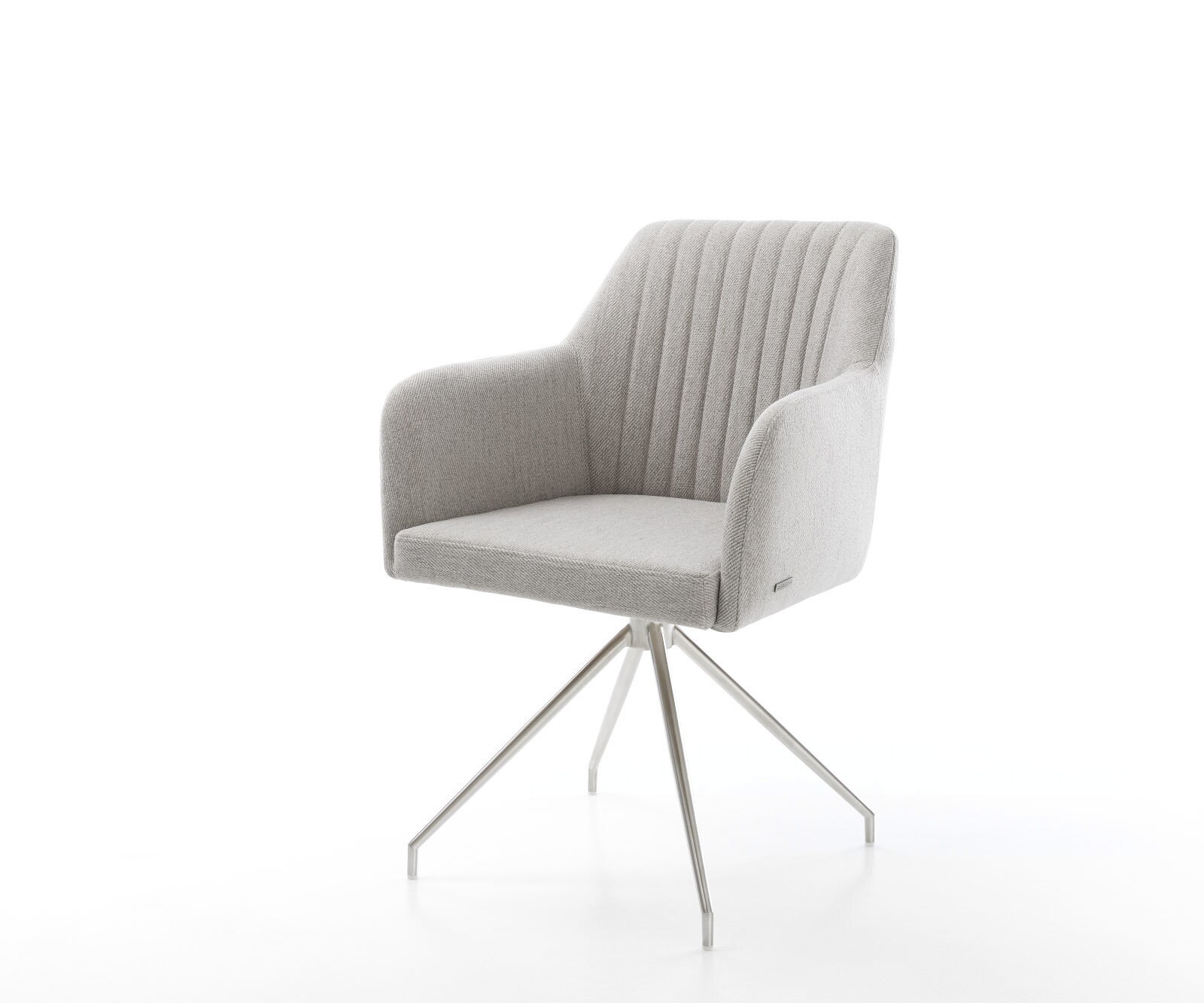 Chaise-de-salle-à-manger Greg-Flex rayures gris clair pied croisé conique acier inoxydable brossé ressorts ensachés