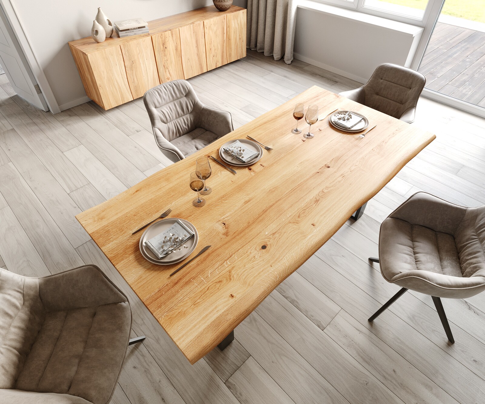 Table à manger Edge 200x100x2,5-3 chêne nature patin noir Live-Edge 3