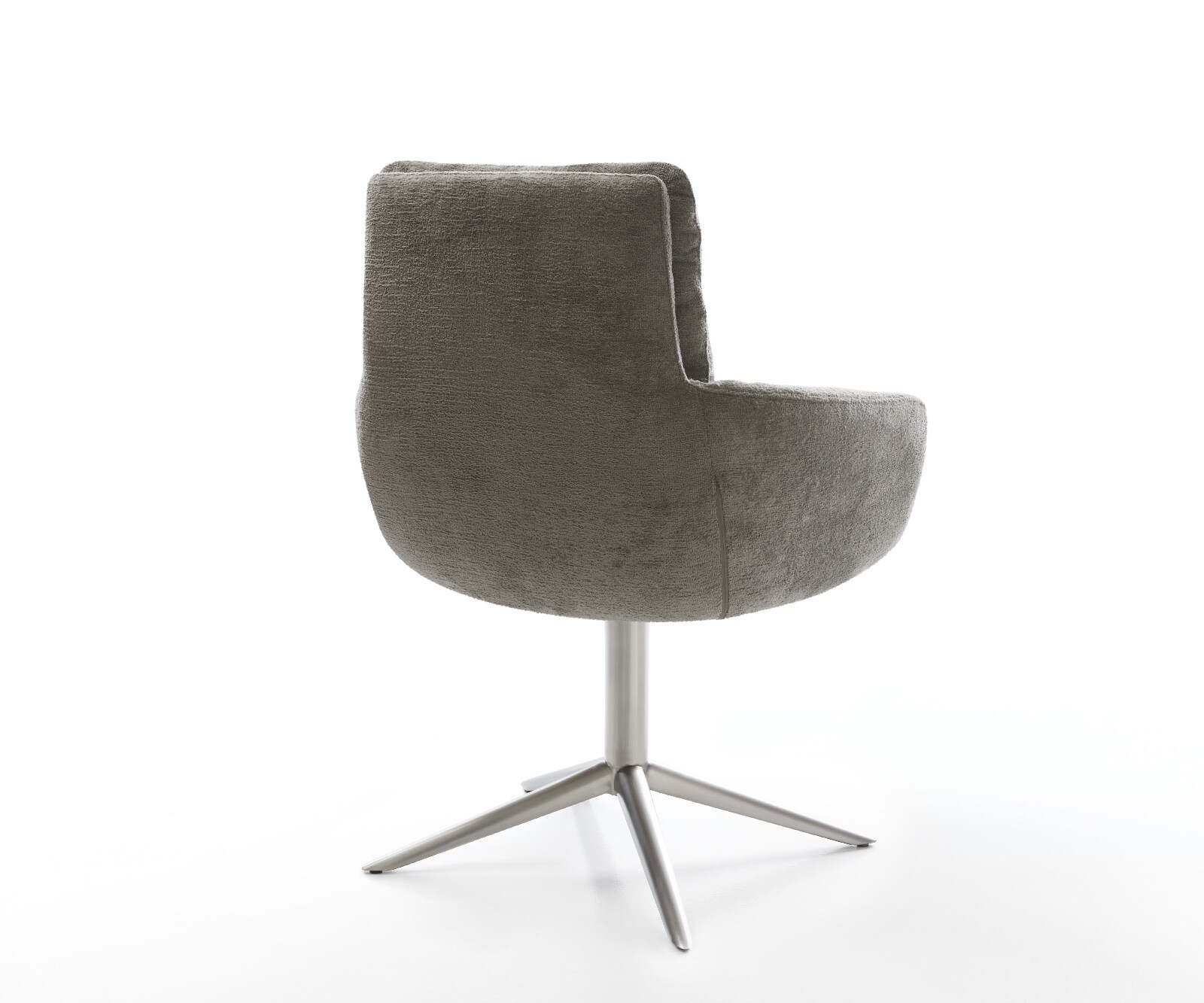 Chaise-pivotante Abelia-Flex avec accoudoirs bouclé doux couleur boue pied de chaise 4 branches acier inoxydable pivotement sur 360° fonction bascule 4