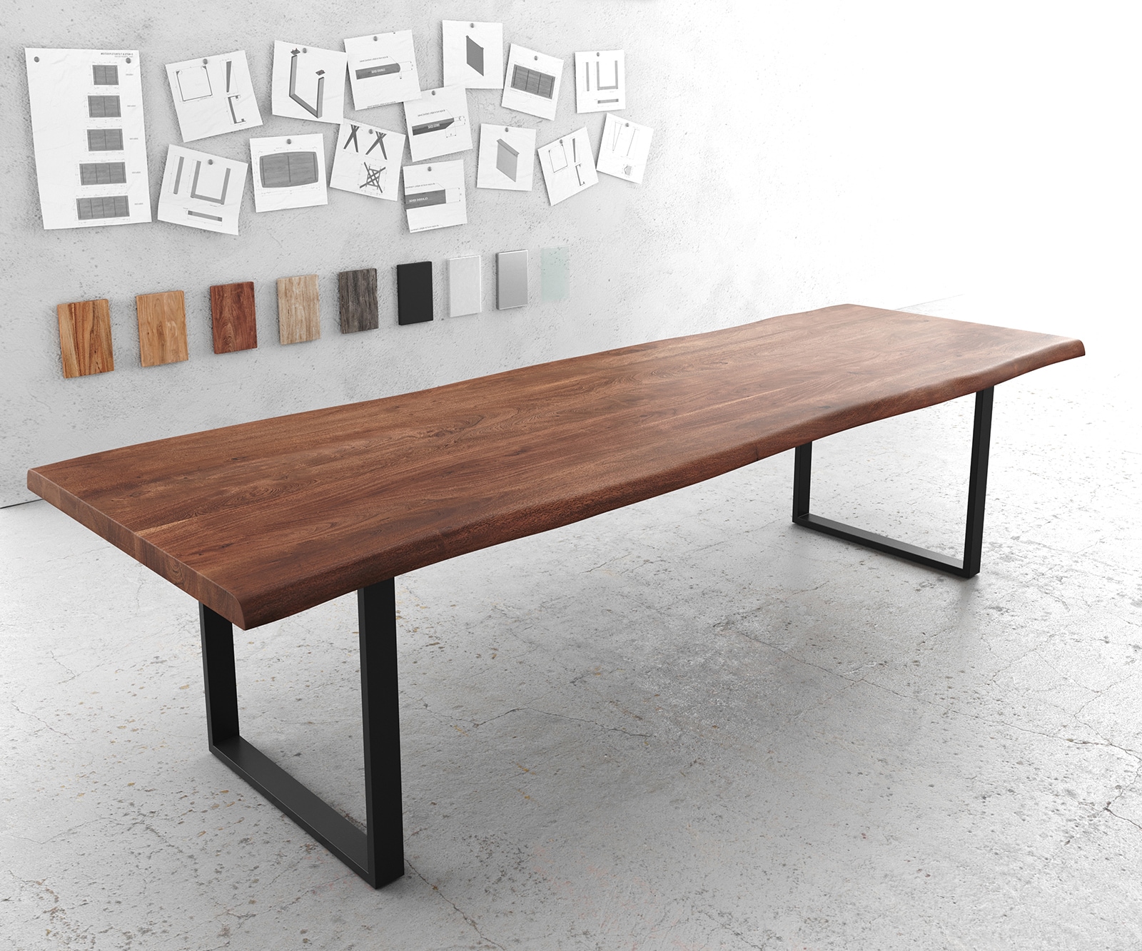 Table de salle à manger Edge 300x100  XL acacia marron métal noir Live-Edge