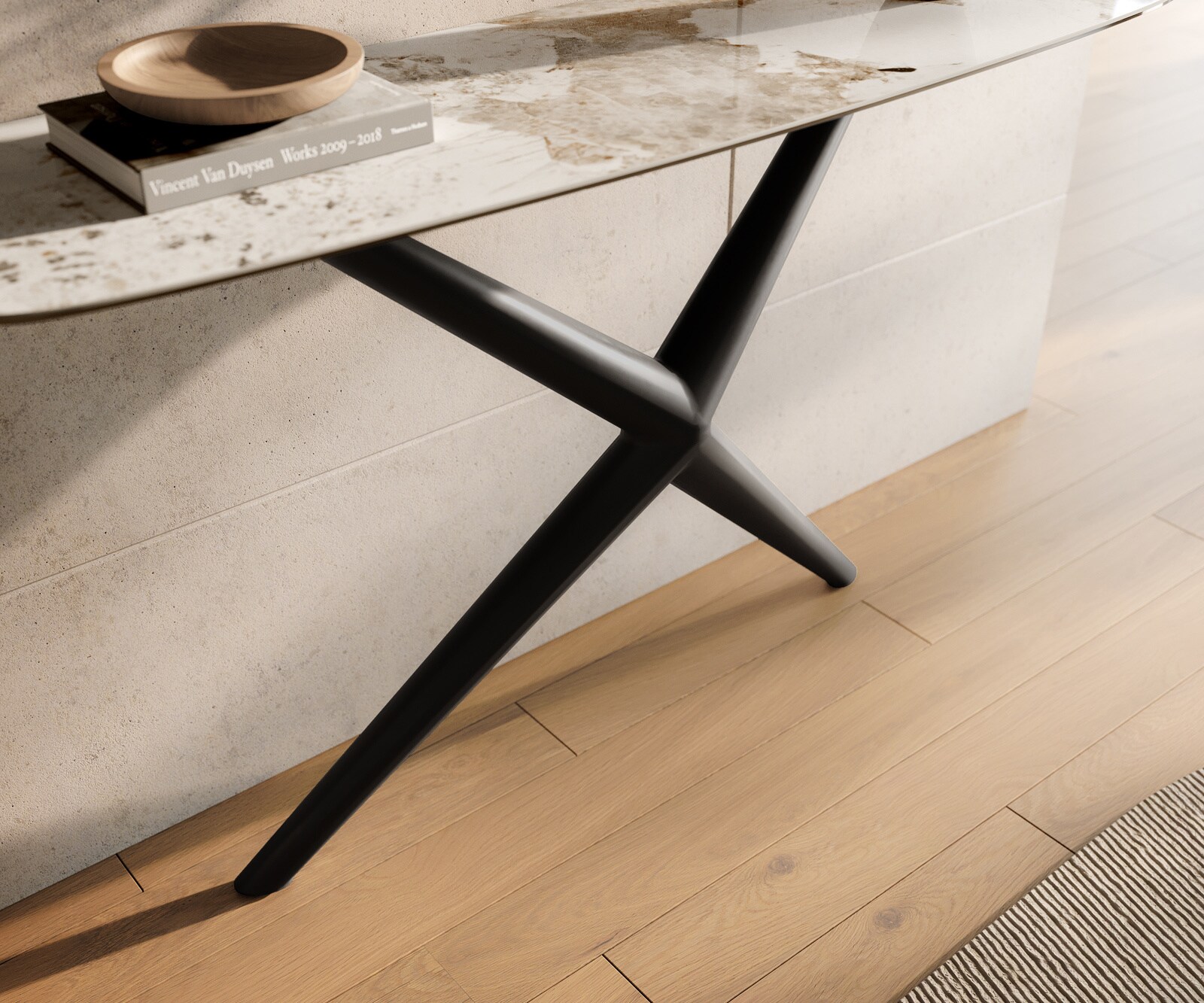 Console Edge forme bateau 140x40 cm Céramique Minas Melange Weiß-Beige Estelo Métal Noir 5