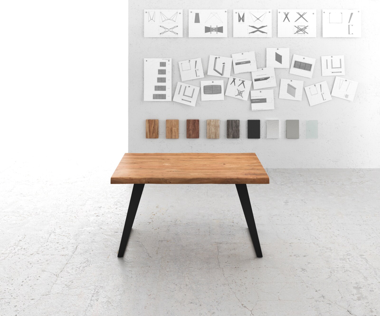 Table-à-manger Edge 140x90 XL acacia nature métal incliné Live-Edge 1 Table-à-manger Edge 140x90 XL acacia nature métal incliné Live-Edge 1