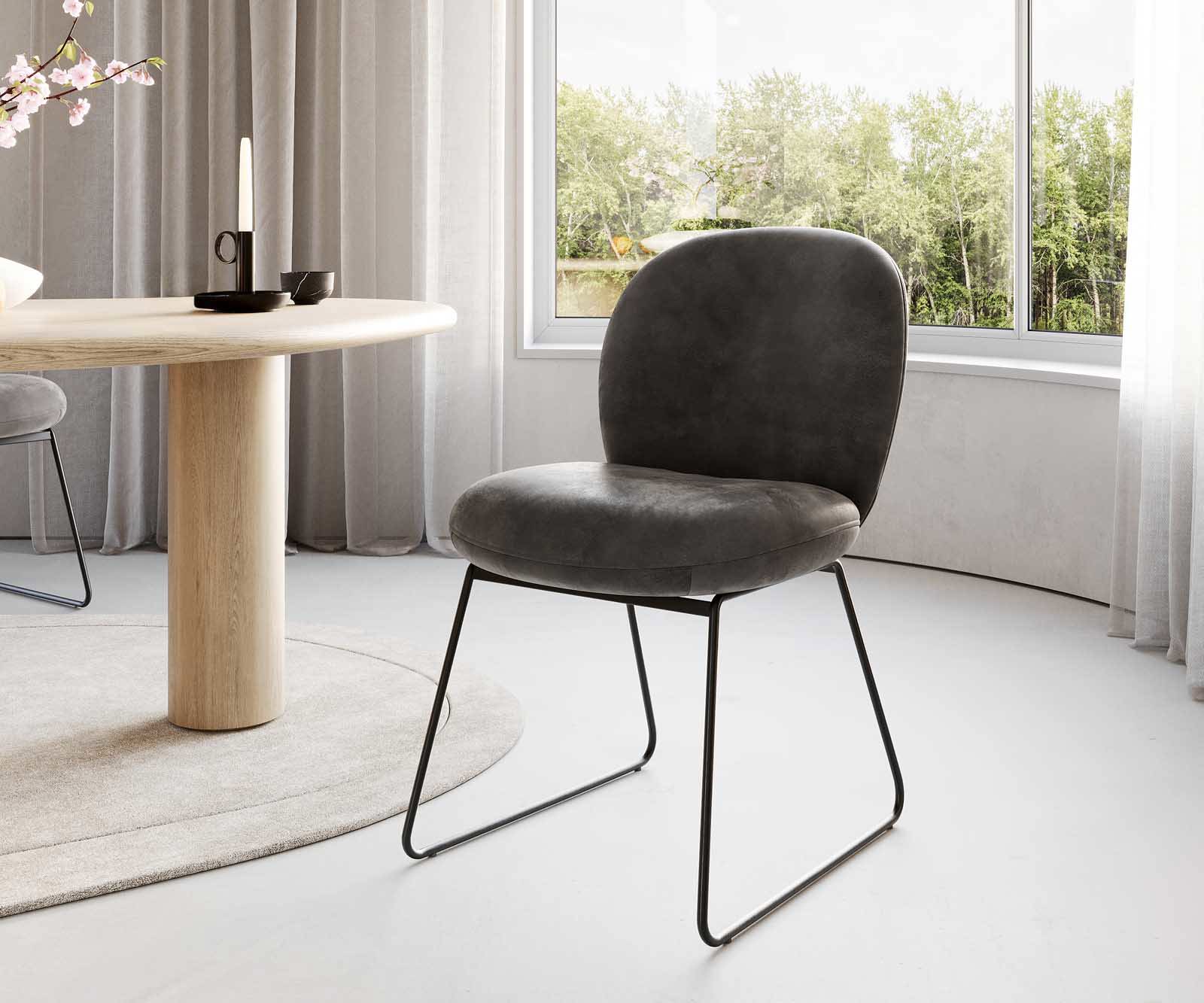Chaise-de-salle-à-manger Nube-Flex microvelours anthracite vintage pied trapèze noir ressorts ensachés