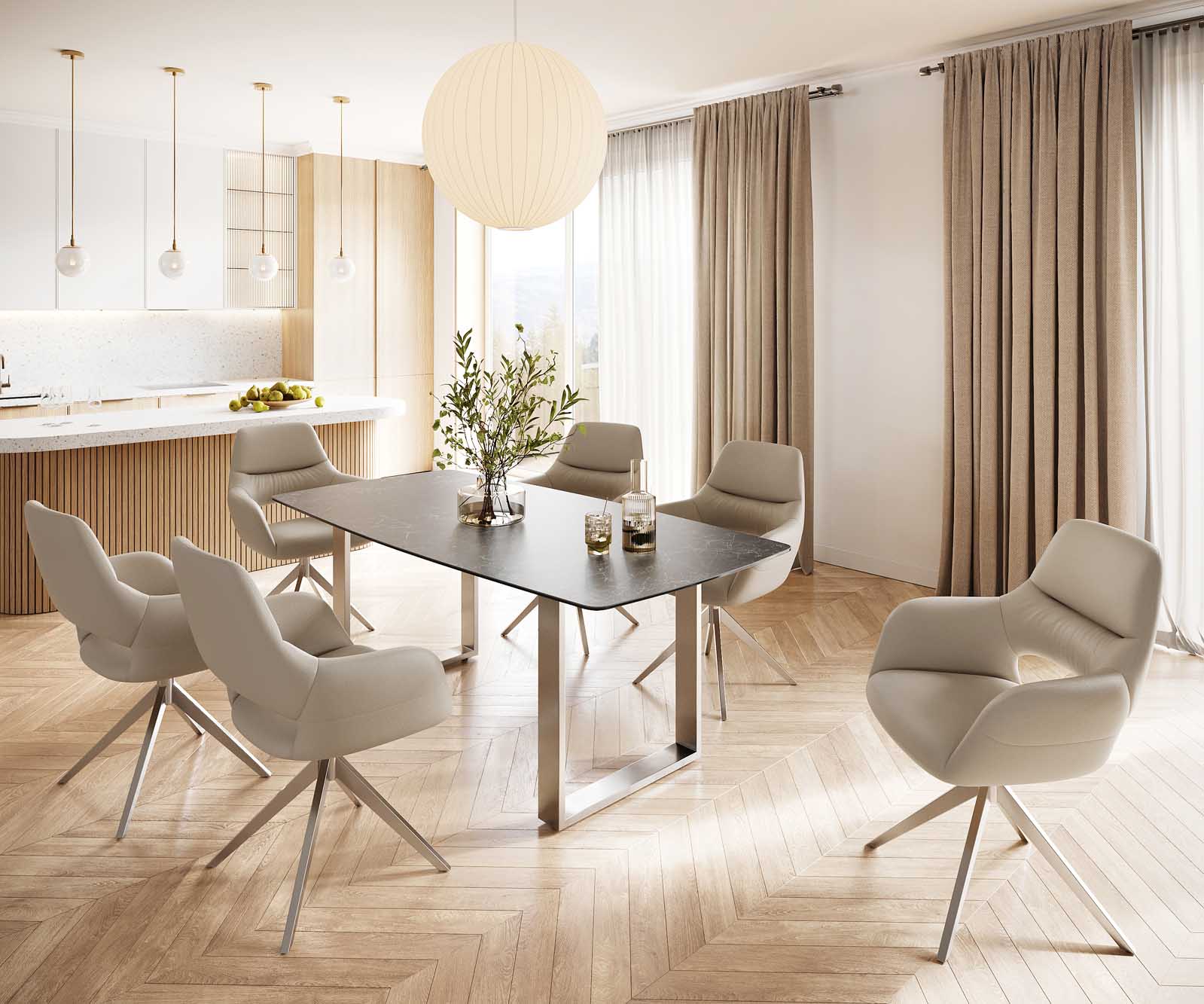 Table-à-manger Edge forme Boot 200x100 céramique Laminam® nero greco gris inox étroit 6