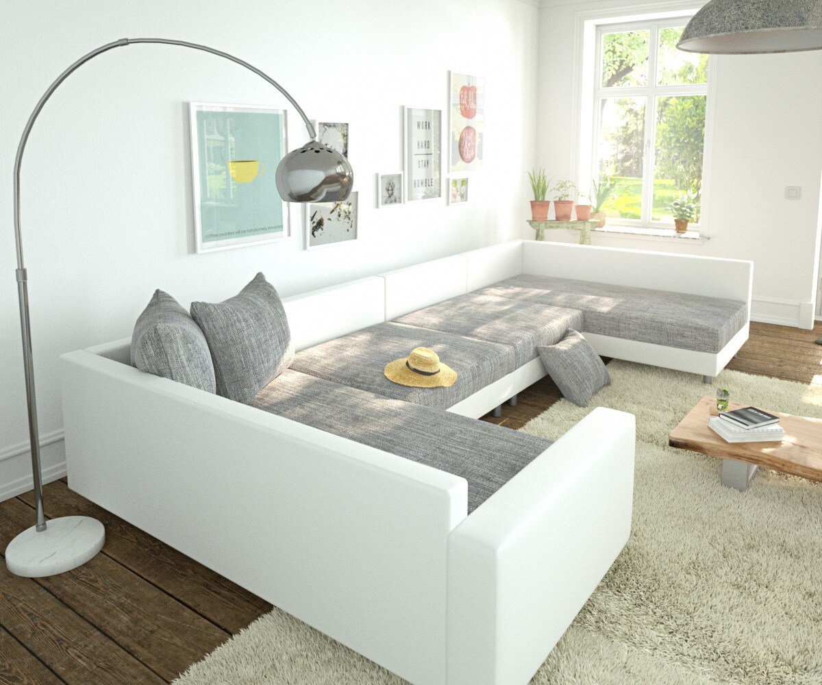 Canapé-panoramique Clovis XL Tabouret blanc gris clair Accoudoir Modulable 4 Canapé-panoramique Clovis XL Tabouret blanc gris clair Accoudoir Modulable 4