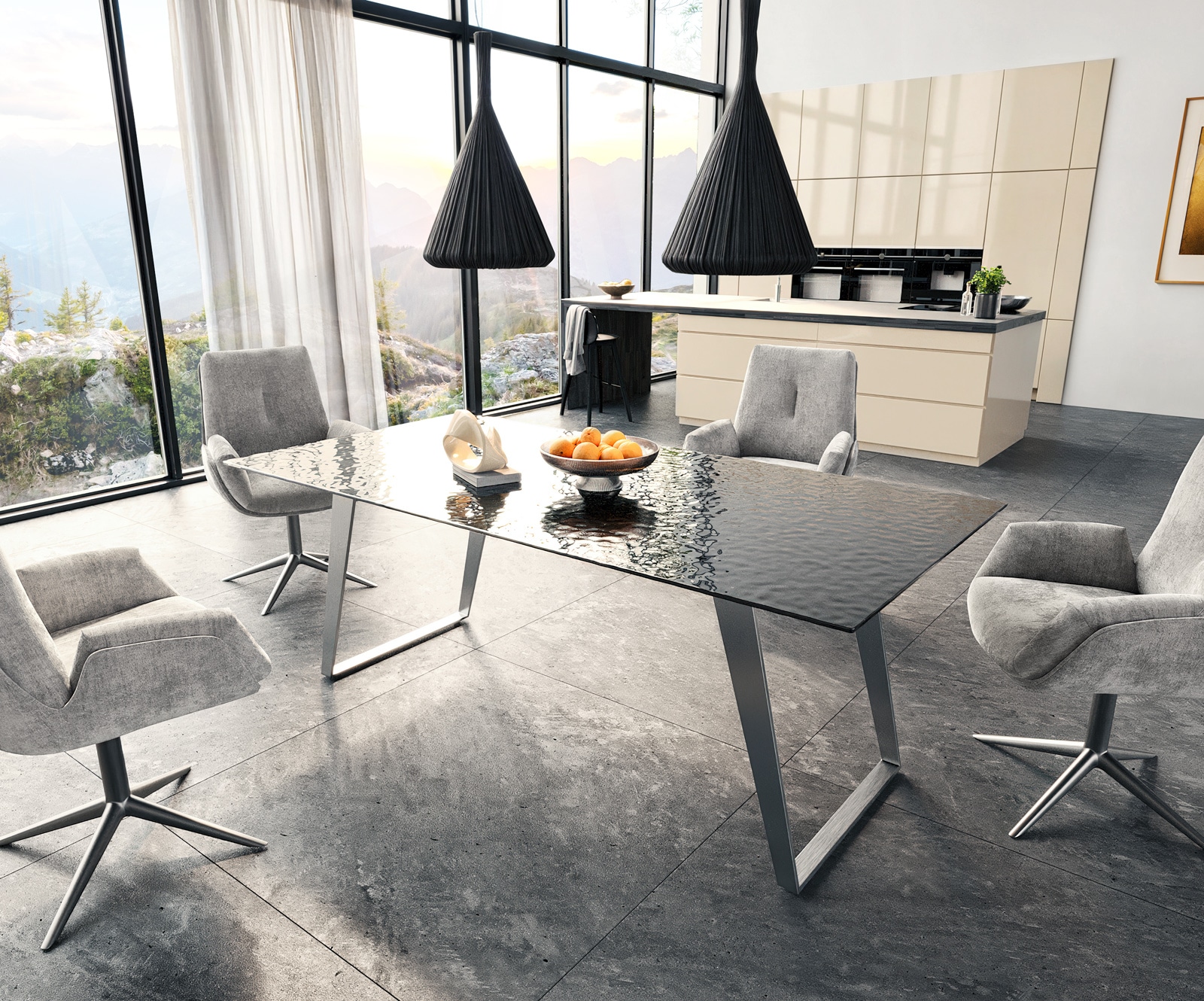 Table à manger Edge 200x100 verre fondu noir fumé relief en 3D acier inoxydable incliné 5 Table à manger Edge 200x100 verre fondu noir fumé relief en 3D acier inoxydable incliné 5