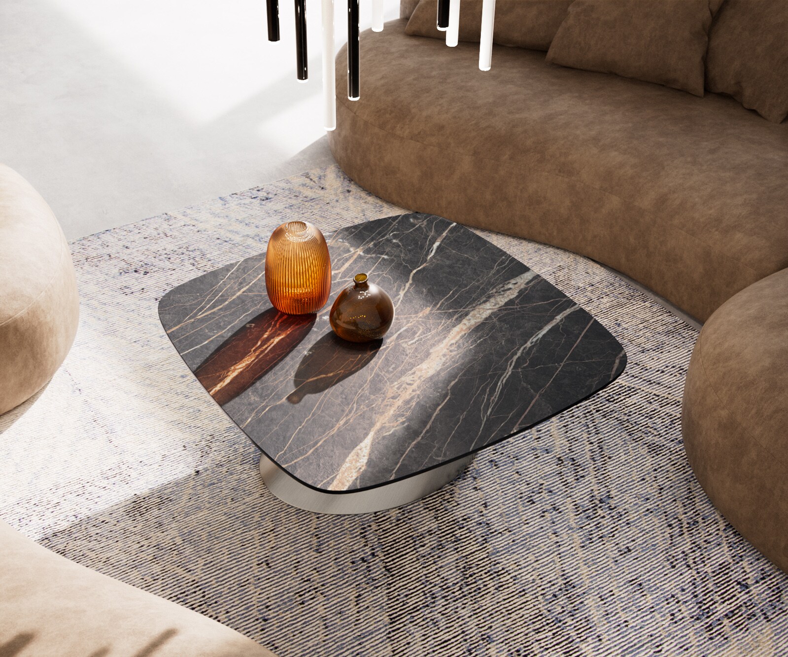 Table basse Edge Boot 90x90 cm céramique Laminam® Noir Desir brun Conis acier inoxydable brossé 4
