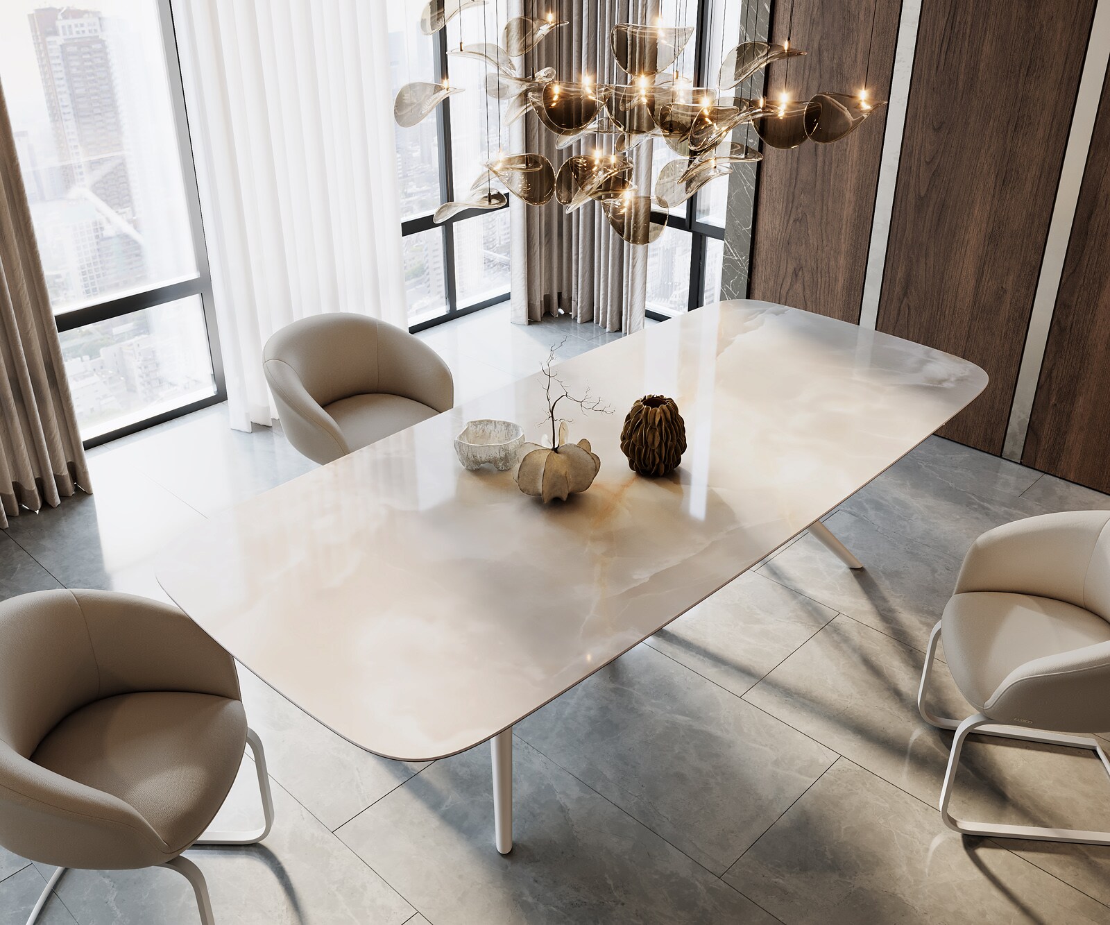 Table à manger Edge Boot 270x120 Céramique Iris FMG Onice Grigio Estelar rond Métal Blanc 1