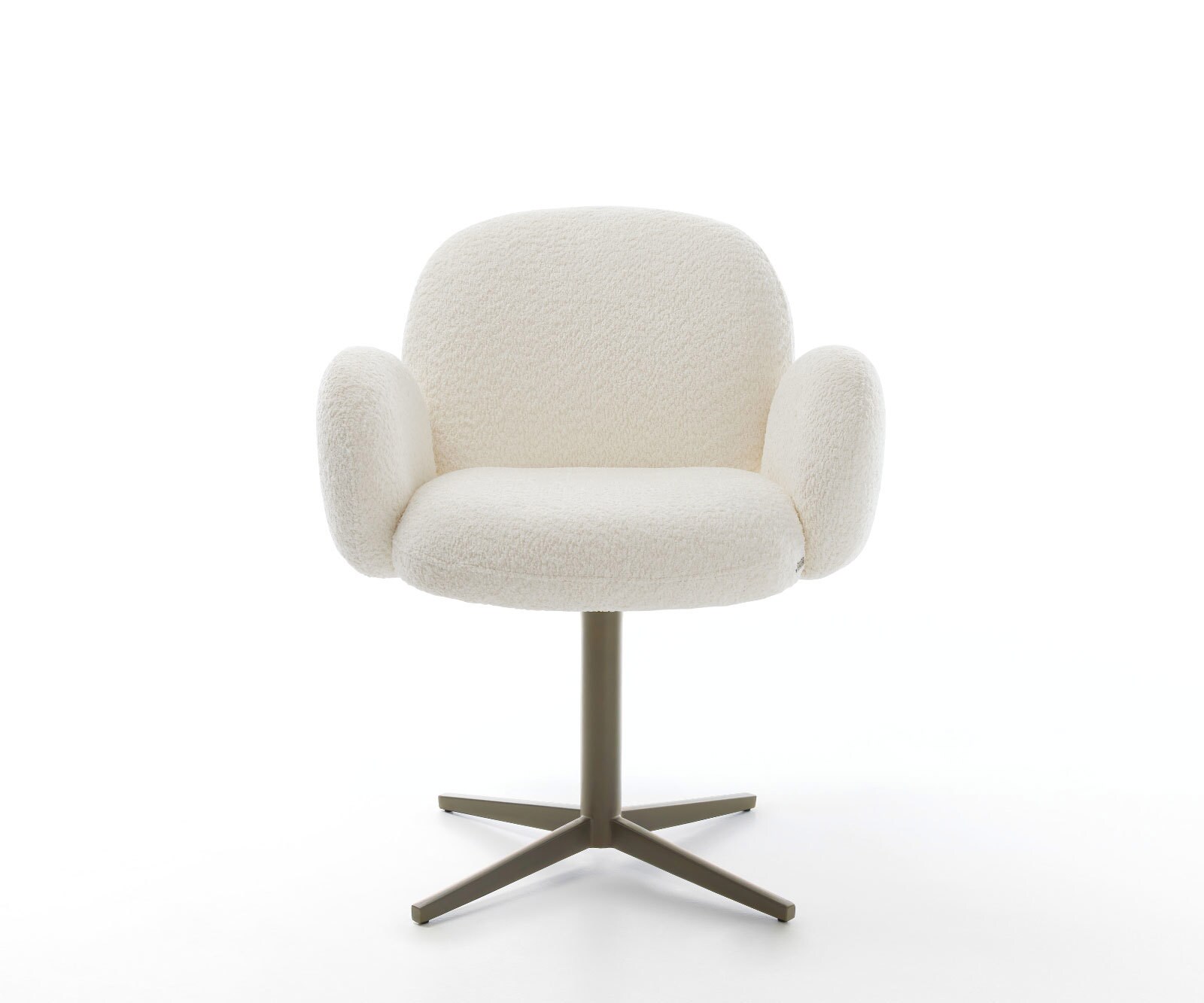 Chaise-pivotante Nube-Flex avec accoudoirs bouclé blanc pied de chaise 4 branches aspect titane pivotement sur 360° ressorts ensachés 2