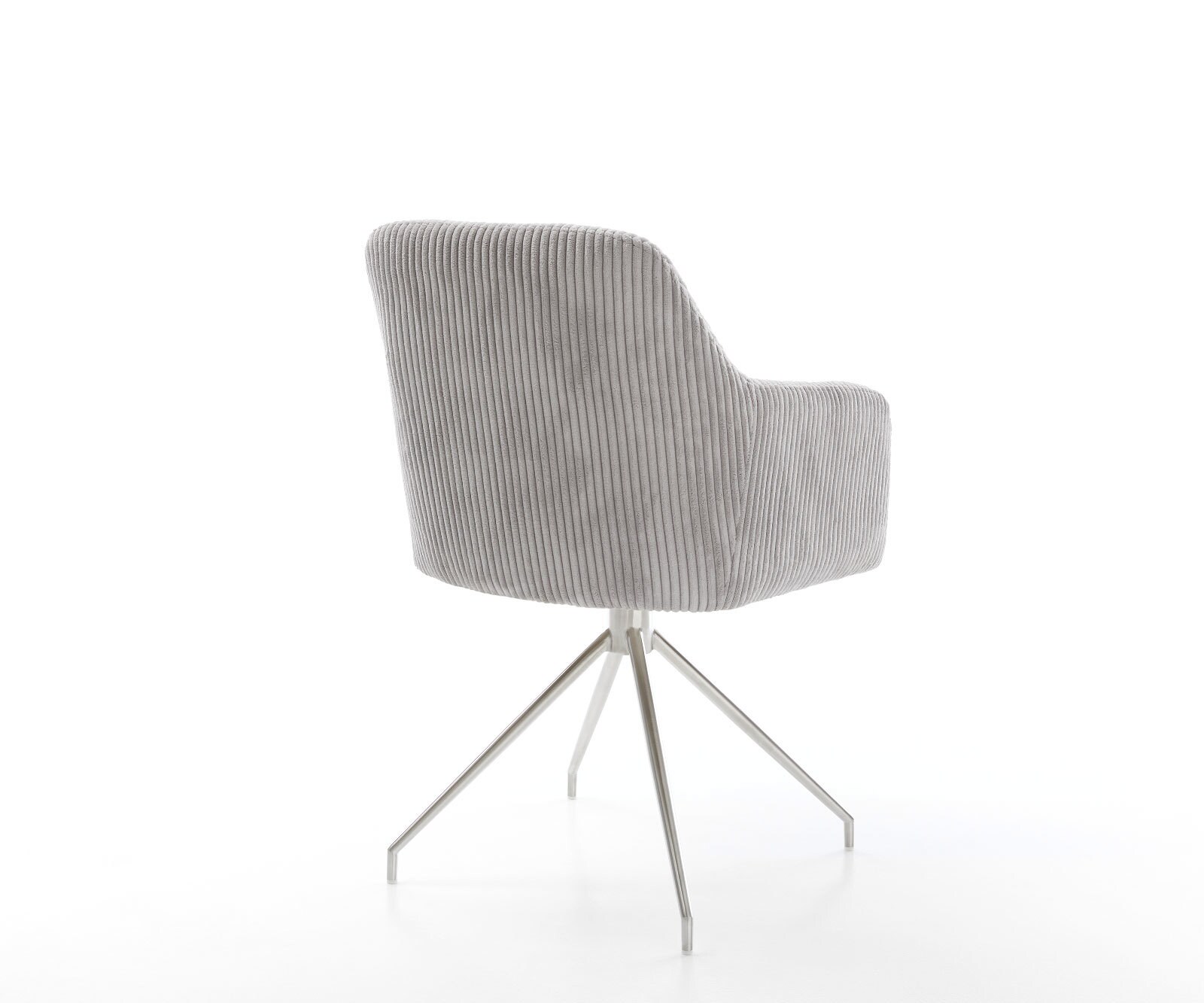 Chaise-de-salle-à-manger Greg-Flex côtelé gris argenté pied croisé conique acier inoxydable brossé ressorts ensachés 4 Chaise-de-salle-à-manger Greg-Flex côtelé gris argenté pied croisé conique acier inoxydable brossé ressorts ensachés 4