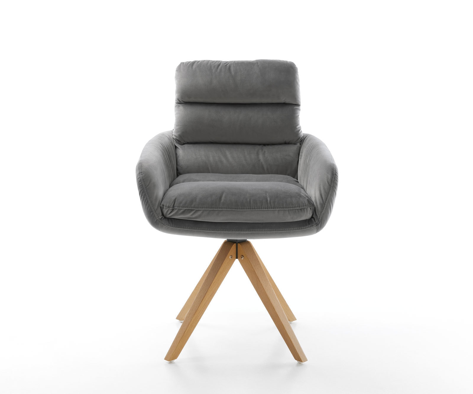 Chaise-de-salle-à-manger Abelia-Flex avec accoudoirs velours gris pied en bois angulaire naturel 1 Chaise-de-salle-à-manger Abelia-Flex avec accoudoirs velours gris pied en bois angulaire naturel 1