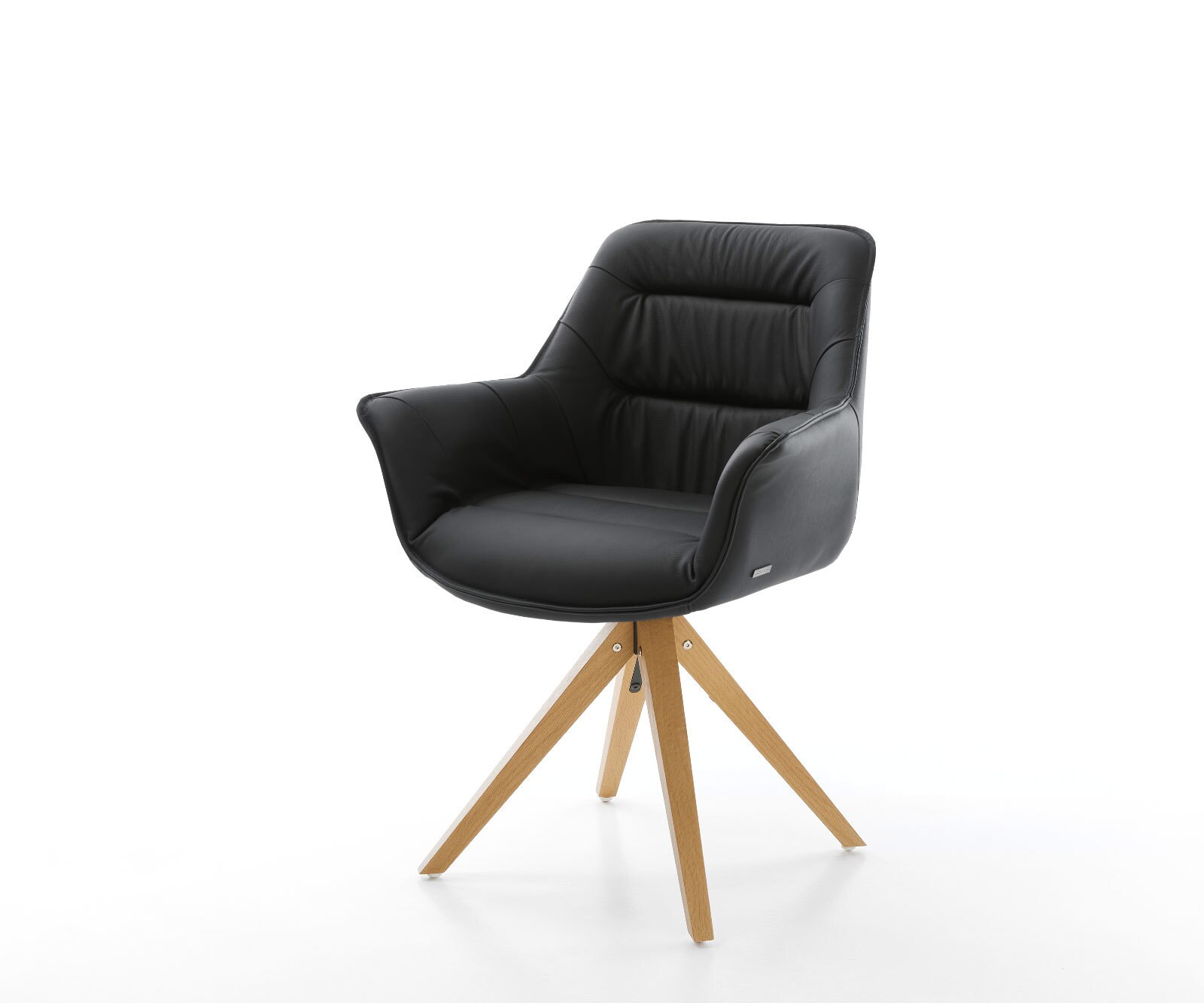 Chaise-de-salle-à-manger Kaira-Flex cuir de vache noir pied en bois angulaire naturel