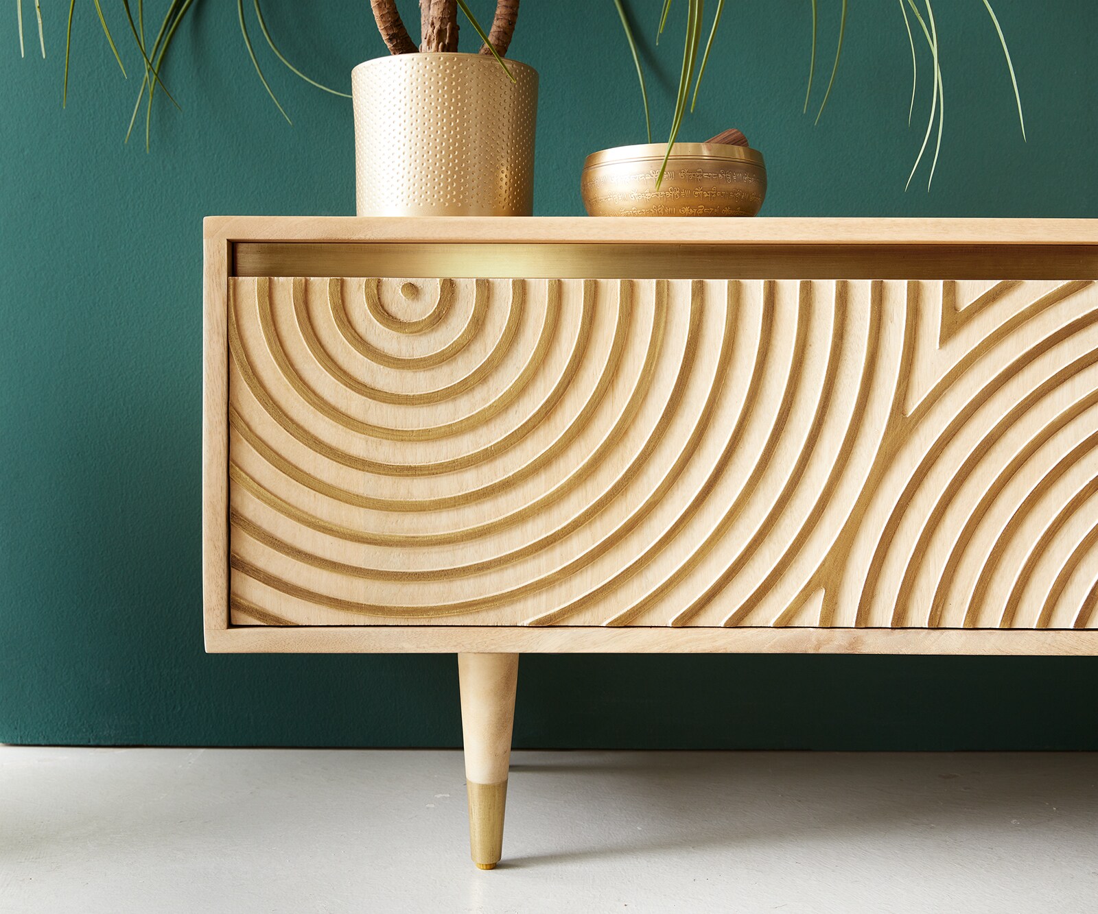 Meuble-TV Budaya 175 cm manguier naturel 3 portes pieds coniques 6 Meuble-TV Budaya 175 cm manguier naturel 3 portes pieds coniques 6