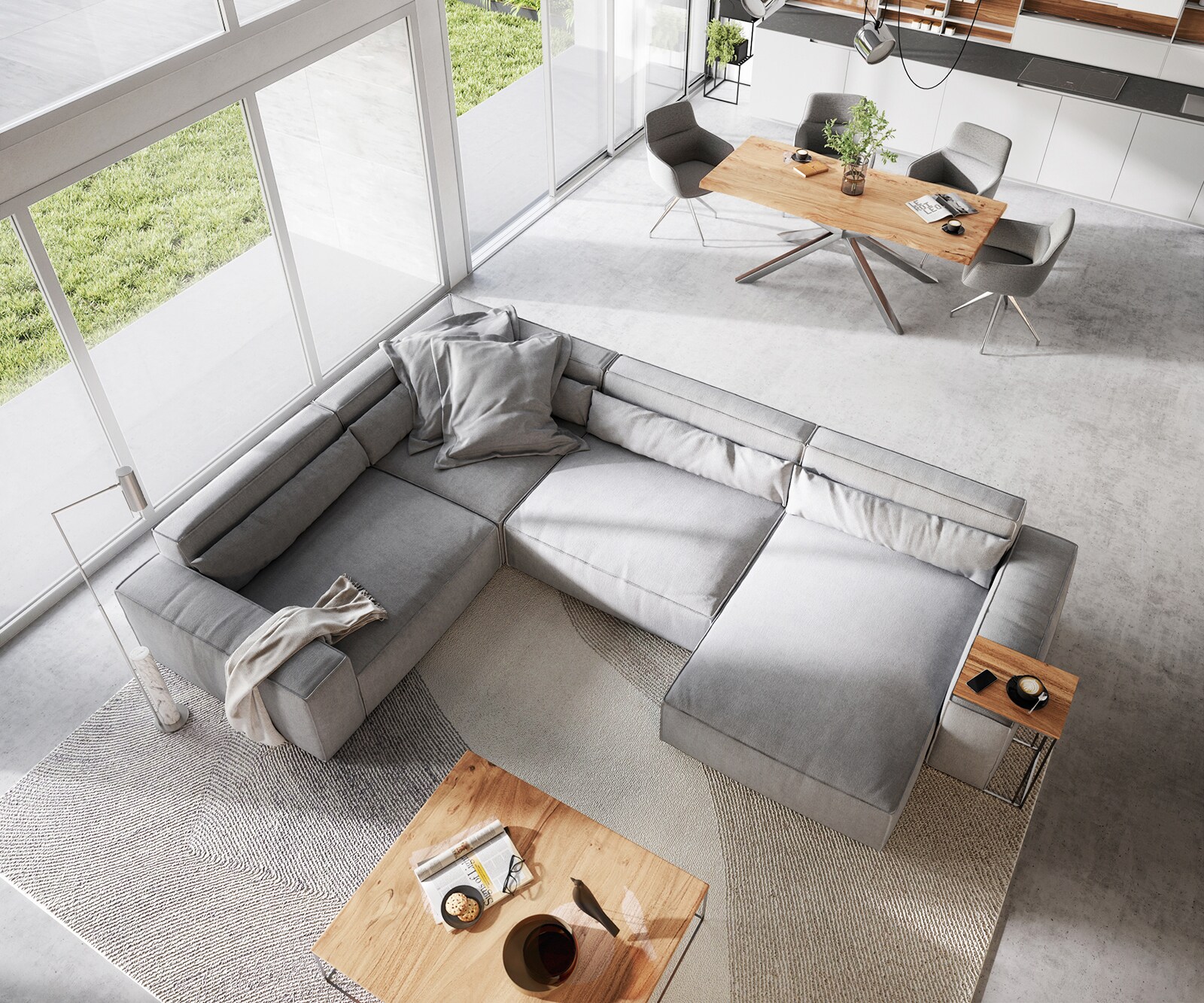 Canapé panoramique Sirpio XL 360x260 cm Microfibre Gris Recamiere variable 4