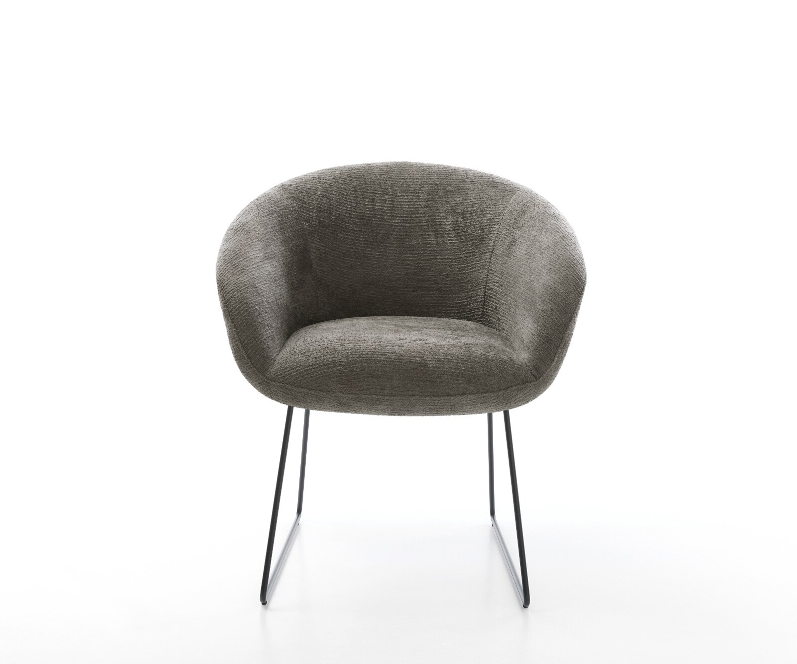 Chaise-de-salle-à-manger Vinka-Flex avec accoudoirs bouclé doux couleur boue pied trapèze noir resorts ensachés 2