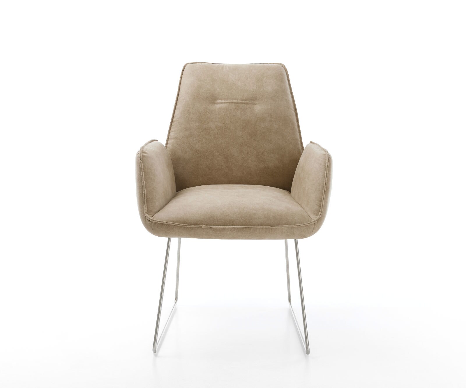 Chaise-de-salle-à-manger Zoa-Flex microvelours beige vintage pied trapèze acier inoxydable brossé ressorts ensachés 1