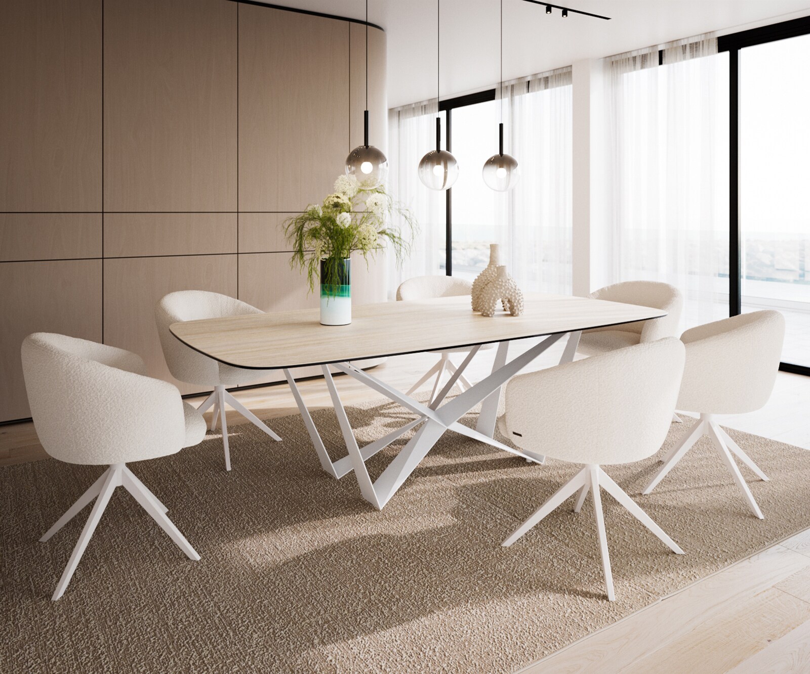 Table à manger Edge Boot 240x120 cm Céramique Travertin Naturel Spider Métal Blanc 4