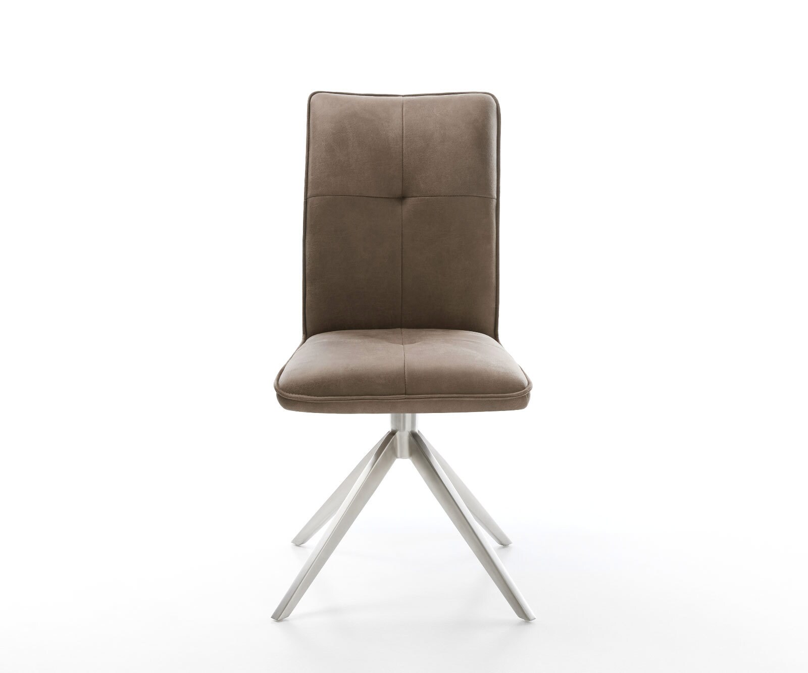 Chaise-pivotante Maddy-Flex microvelours taupe vintage pied croisé large acier inoxydable brossé pivotement sur 360° fonction bascule 1
