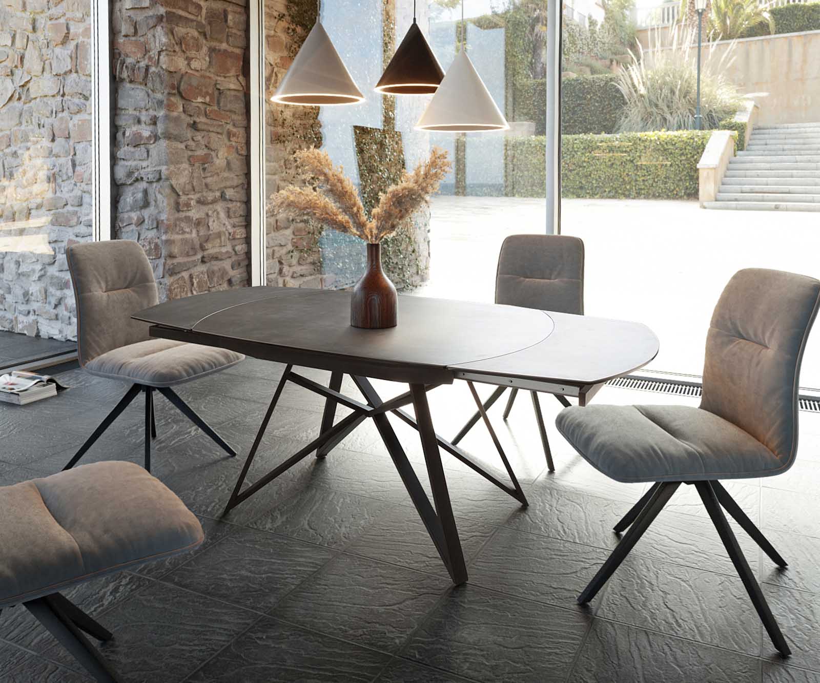 Table-à-manger Carlow 130/200x90 cm céramique gris métal extensible 1