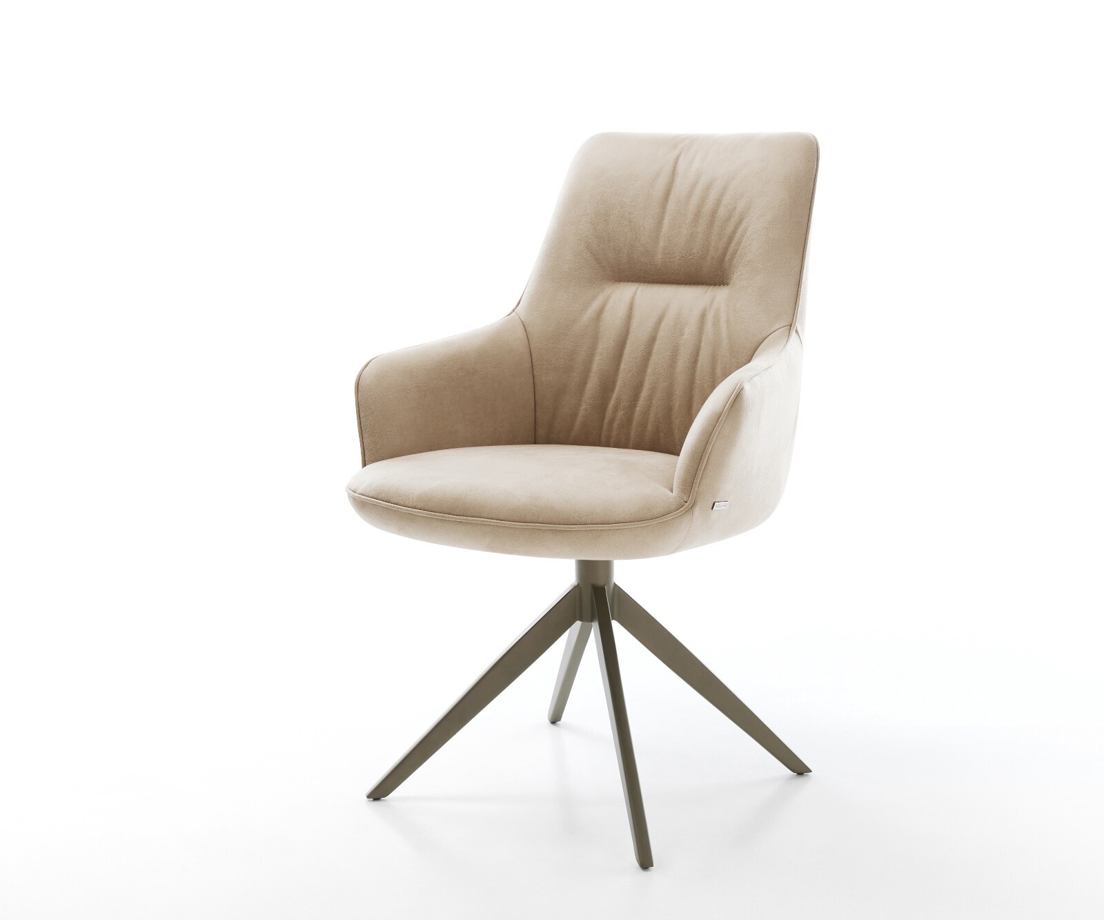 Chaise-pivotante Zelia-Flex avec accoudoirs microfibre beige vintage pied croisé large aspect titane pivotement sur 360° fonction bascule ressorts ensachés 1