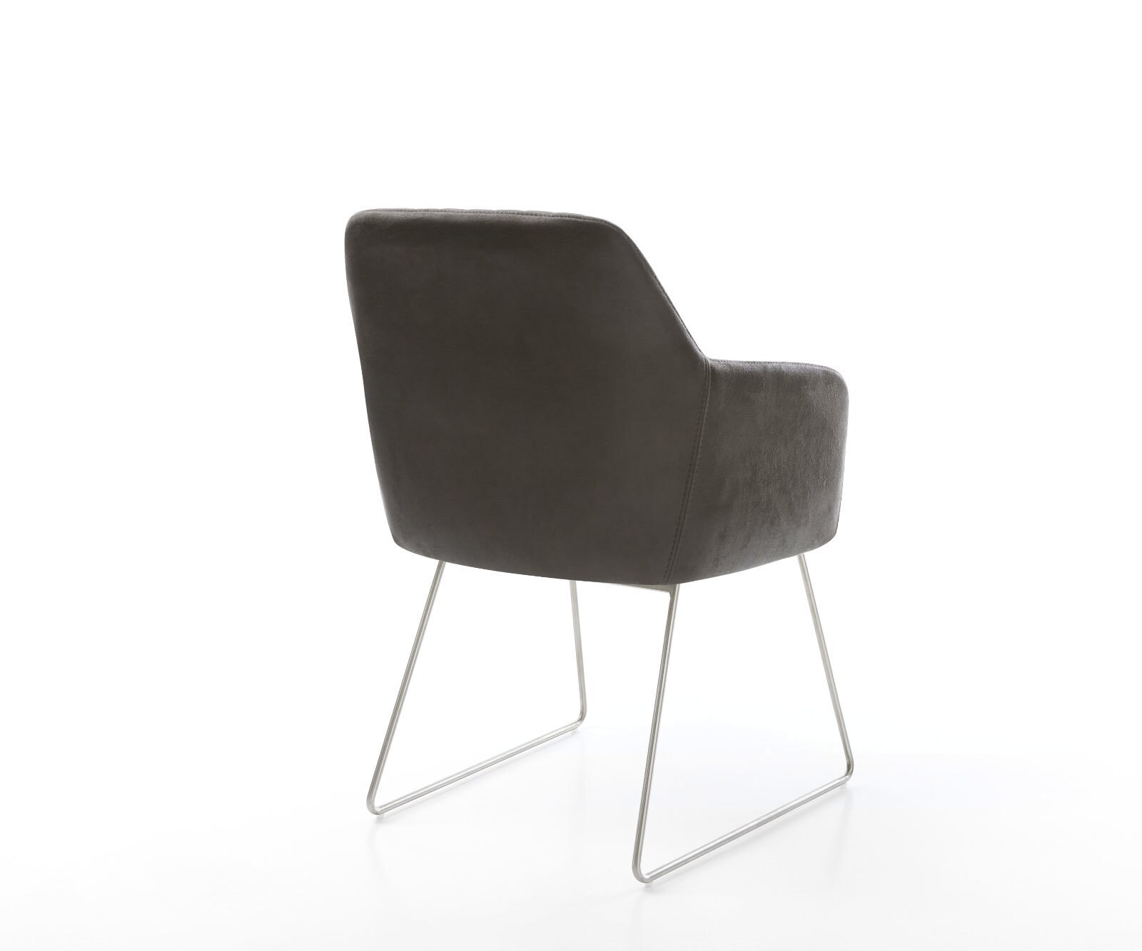 Chaise-de-salle-à-manger Greg-Flex microvelours anthracite vintage pied trapèze acier inoxydable brossé ressorts ensachés 4 Chaise-de-salle-à-manger Greg-Flex microvelours anthracite vintage pied trapèze acier inoxydable brossé ressorts ensachés 4