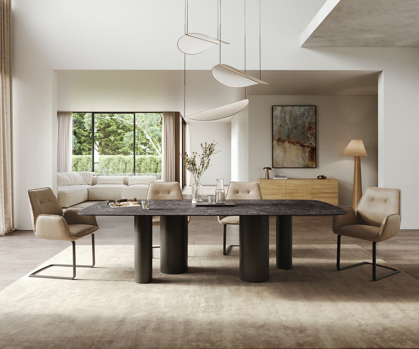 Table à manger Edge Boot 260x120 cm Céramique Laminam® Nero Greco Anthracite Pilier Métal Noir 1