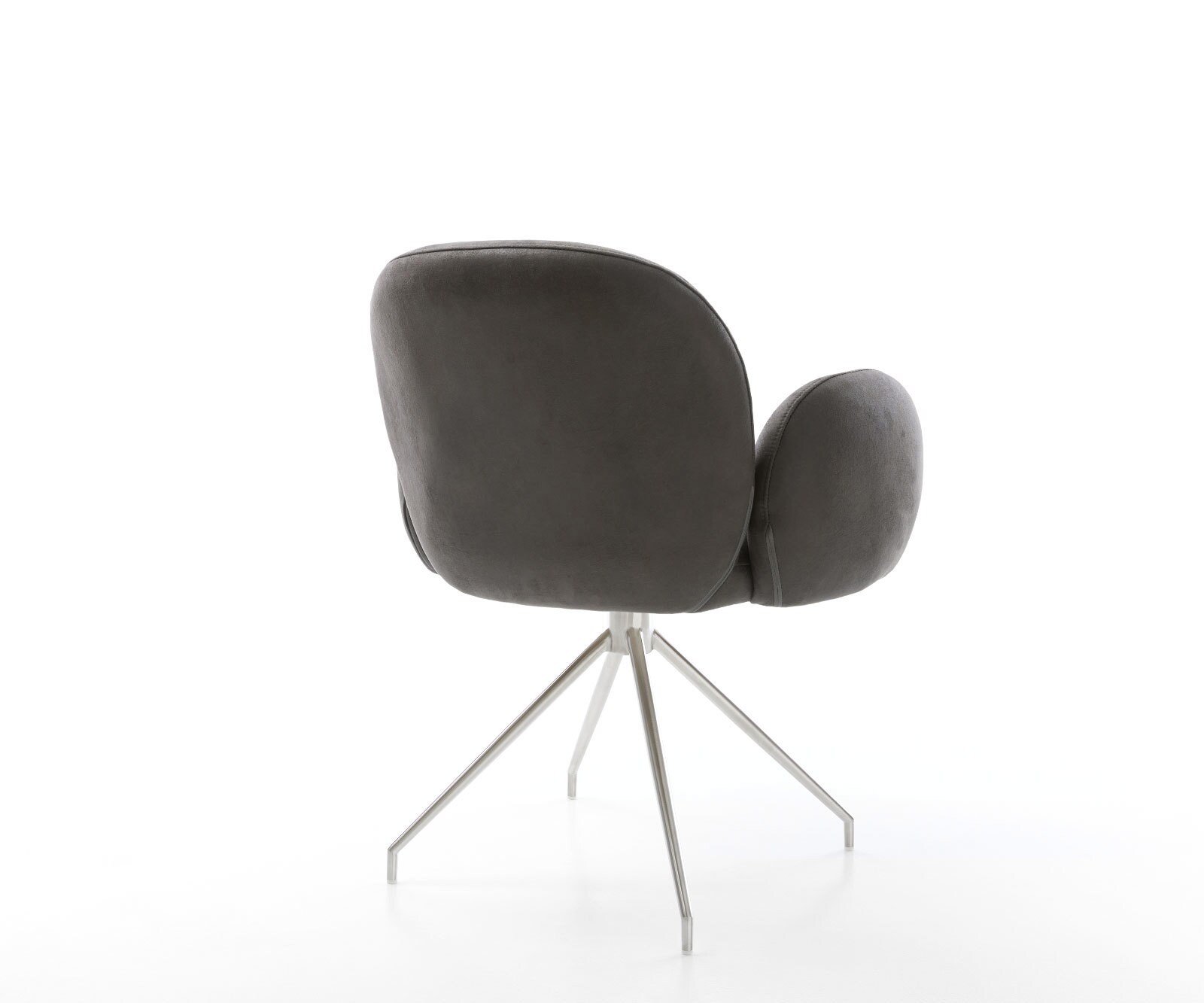 Chaise-pivotante Nube-Flex avec accoudoirs microvelours anthracite vintage pied croisé conique acier inoxydable brossé pivotement sur 180° ressorts ensachés 4 Chaise-pivotante Nube-Flex avec accoudoirs microvelours anthracite vintage pied croisé conique acier inoxydable brossé pivotement sur 180° ressorts ensachés 4