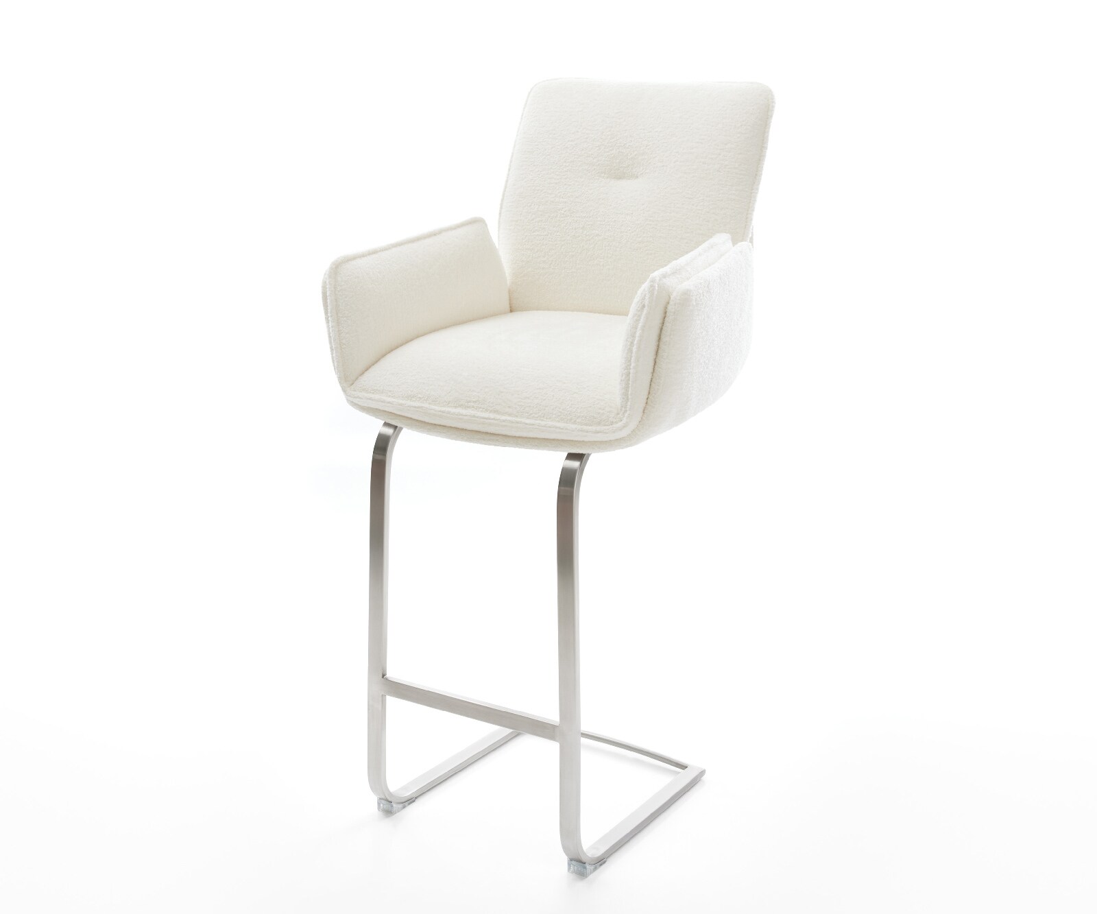 Chaise-de-bar Nela-Flex Bouclé doux Beige Pied cantilever acier inoxydable Argent