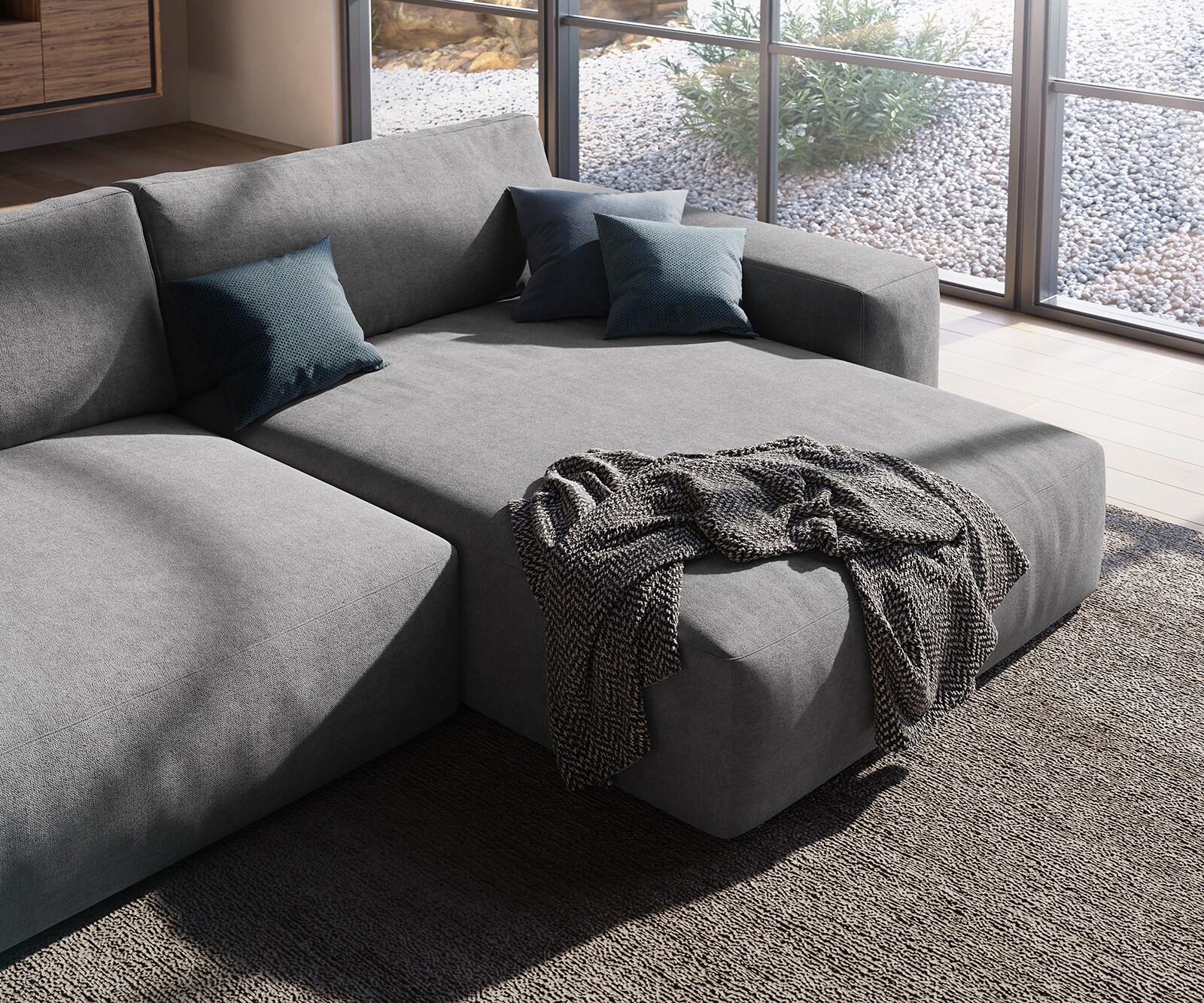 Canapé d'angle Lanzo XL 380x180 cm Microfibre Gris Recamière variable 4