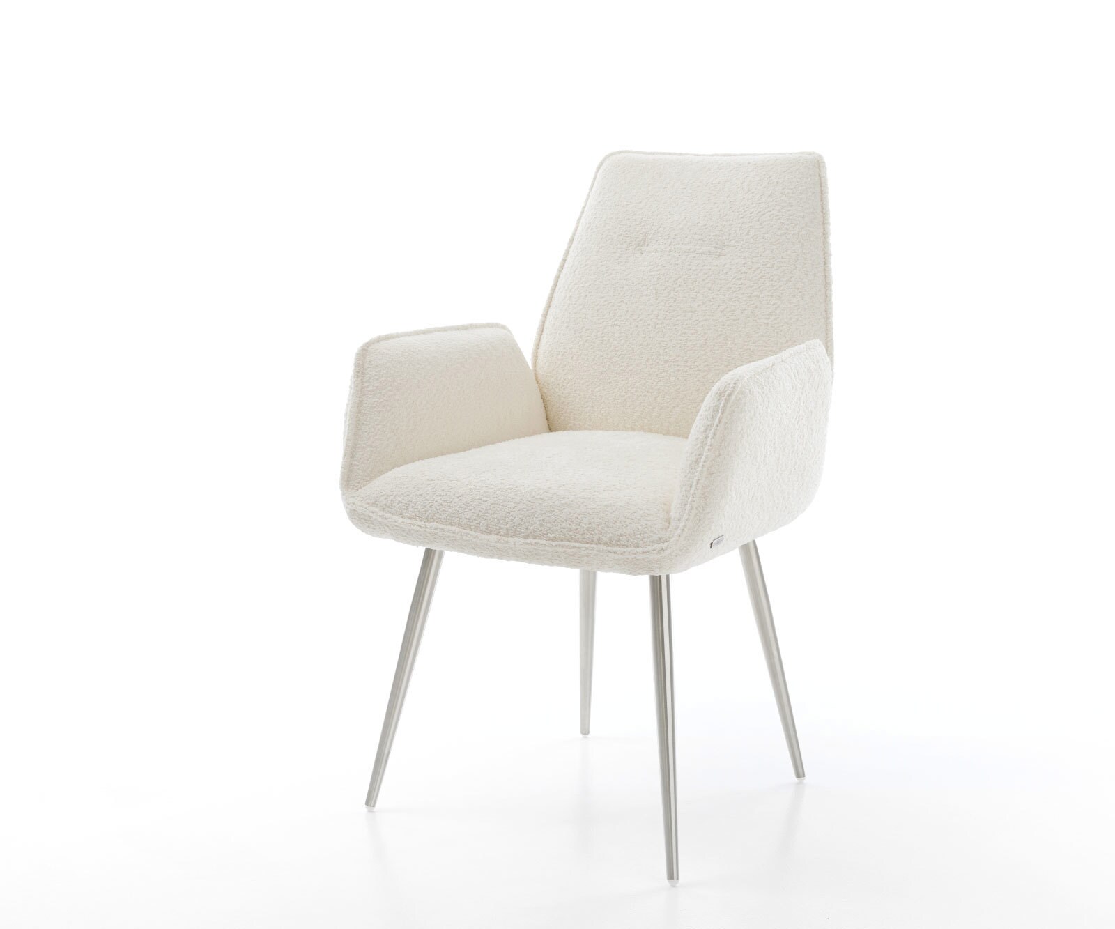 Chaise-de-salle-à-manger Zoa-Flex bouclé blanc 4 pieds coniques acier inoxydable brossé ressorts ensachés