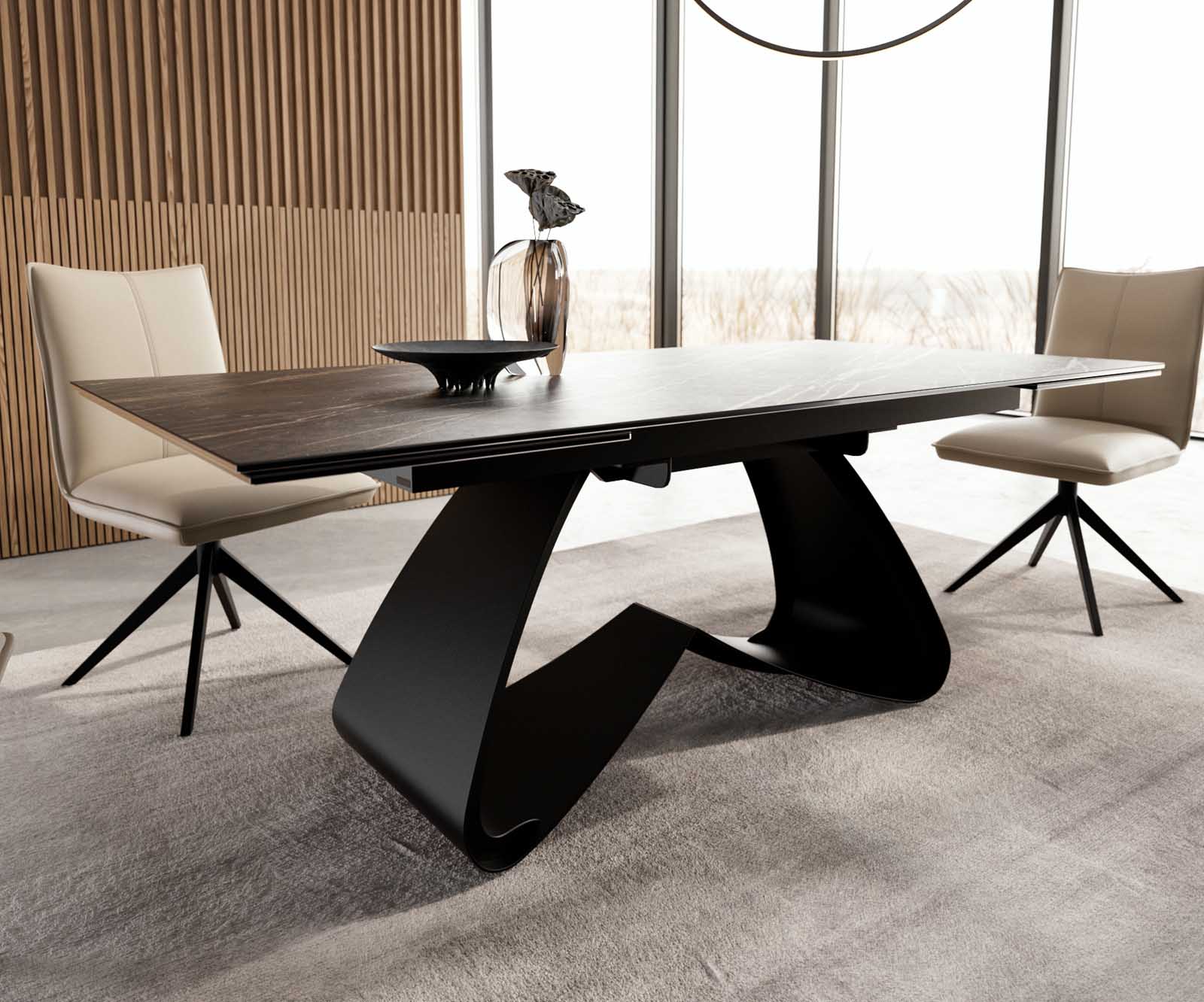 Table à manger Edge 200-300x100 céramique Laminam®Noir Desir marron cadre en W noir extensible 5
