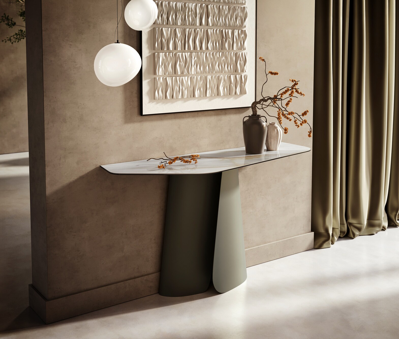 Console Edge Polygonal 140x50 cm Céramique Onyx Pearl Livos Métal Effektfinish Titan 4