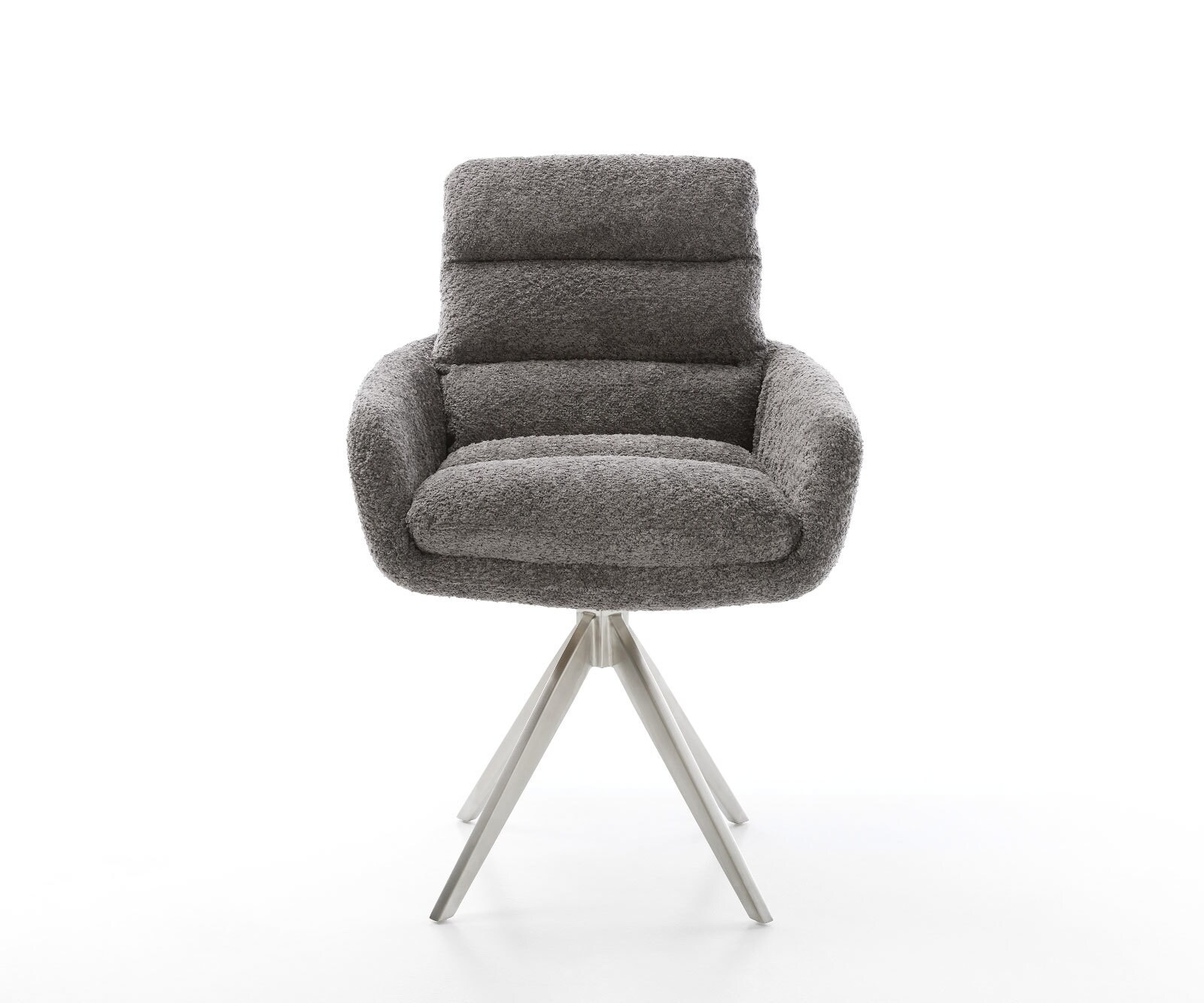 Chaise-de-salle-à-manger Abelia-Flex avec accoudoirs bouclé gris pied croisé angulaire acier inoxydable brossé 1 Chaise-de-salle-à-manger Abelia-Flex avec accoudoirs bouclé gris pied croisé angulaire acier inoxydable brossé 1